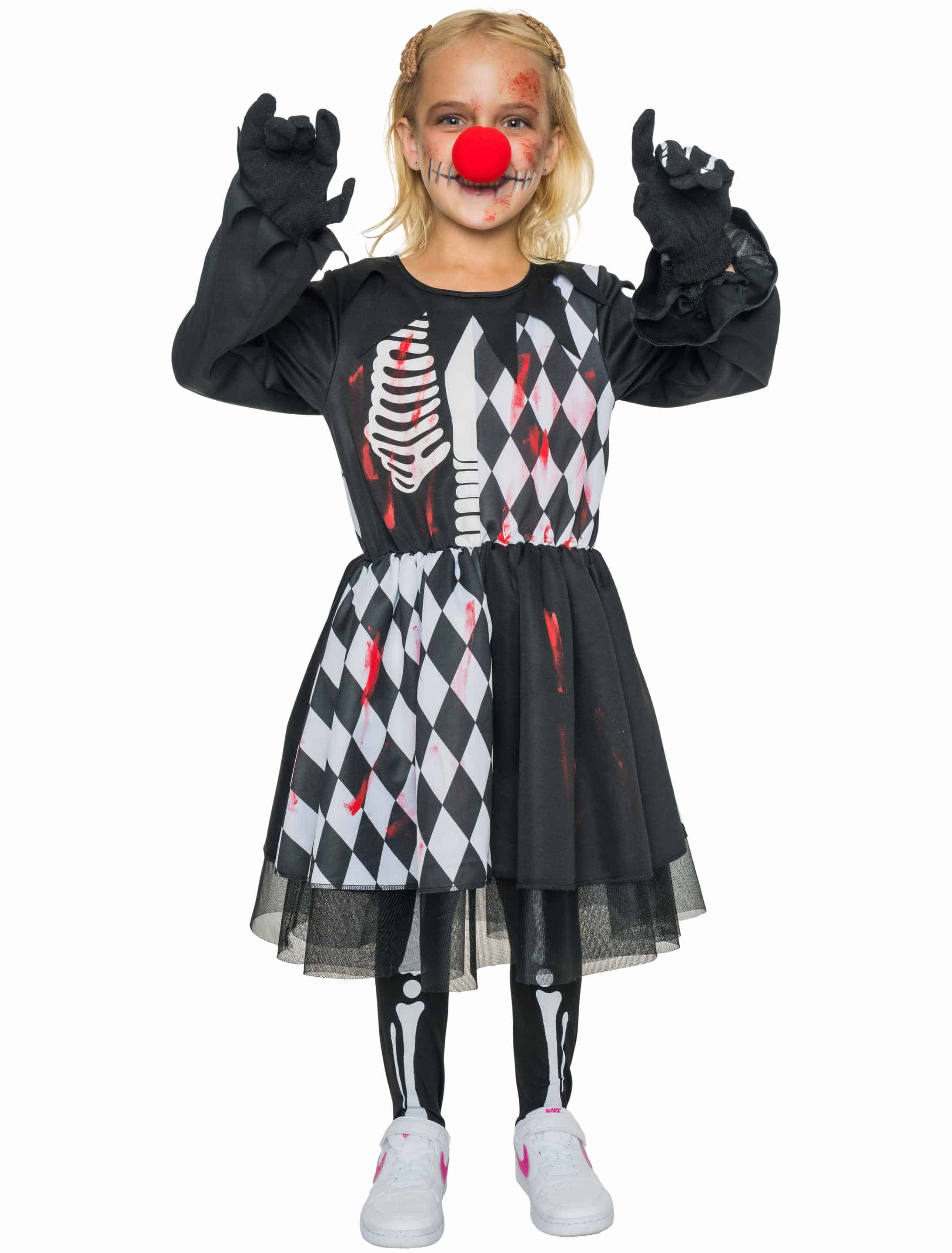 Kleid Clown mit Karos Blutspritzer Kinder schwarz/weiß/rot 128