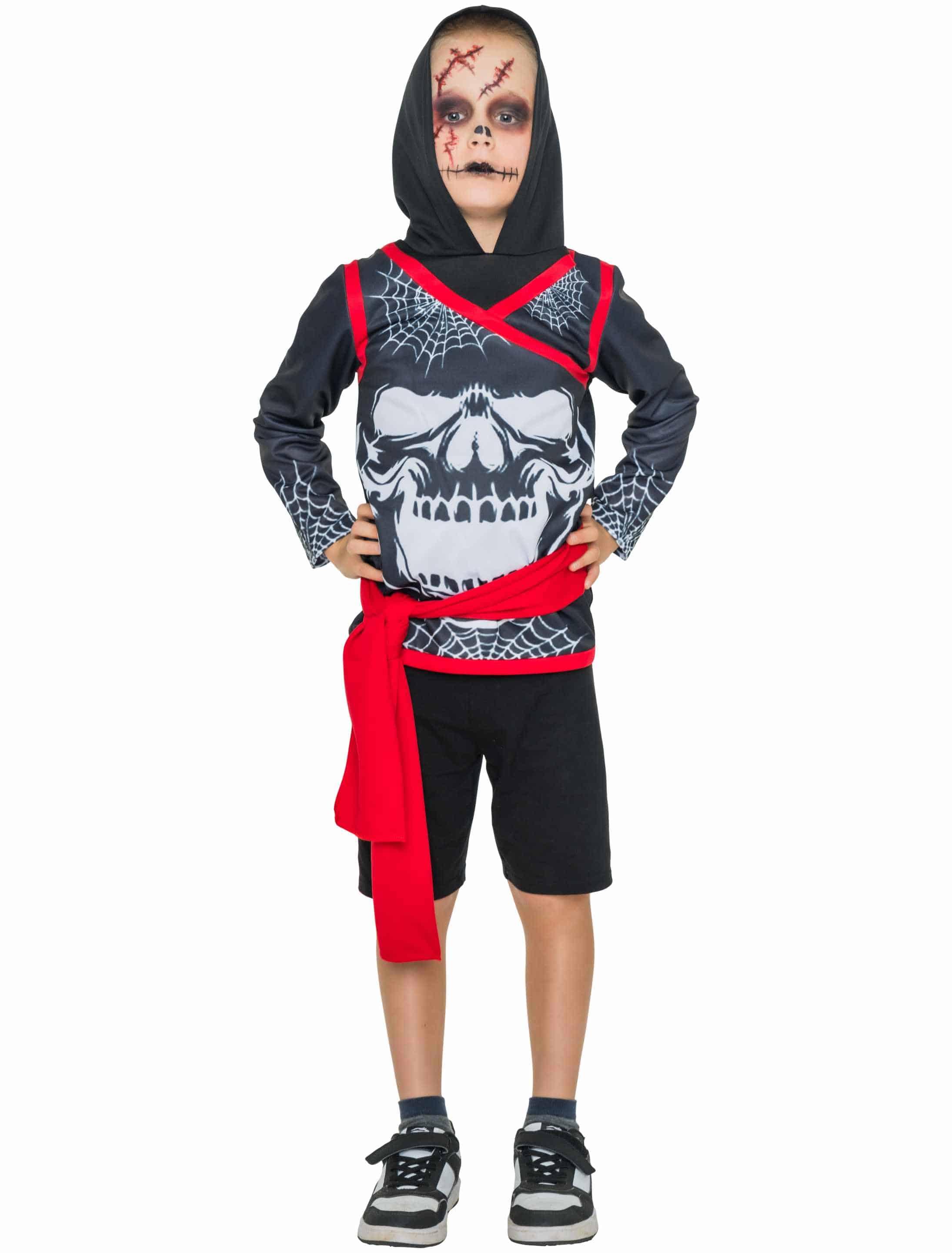 Shirt Ninja mit Totenkopf Kinder schwarz/rot 164/176