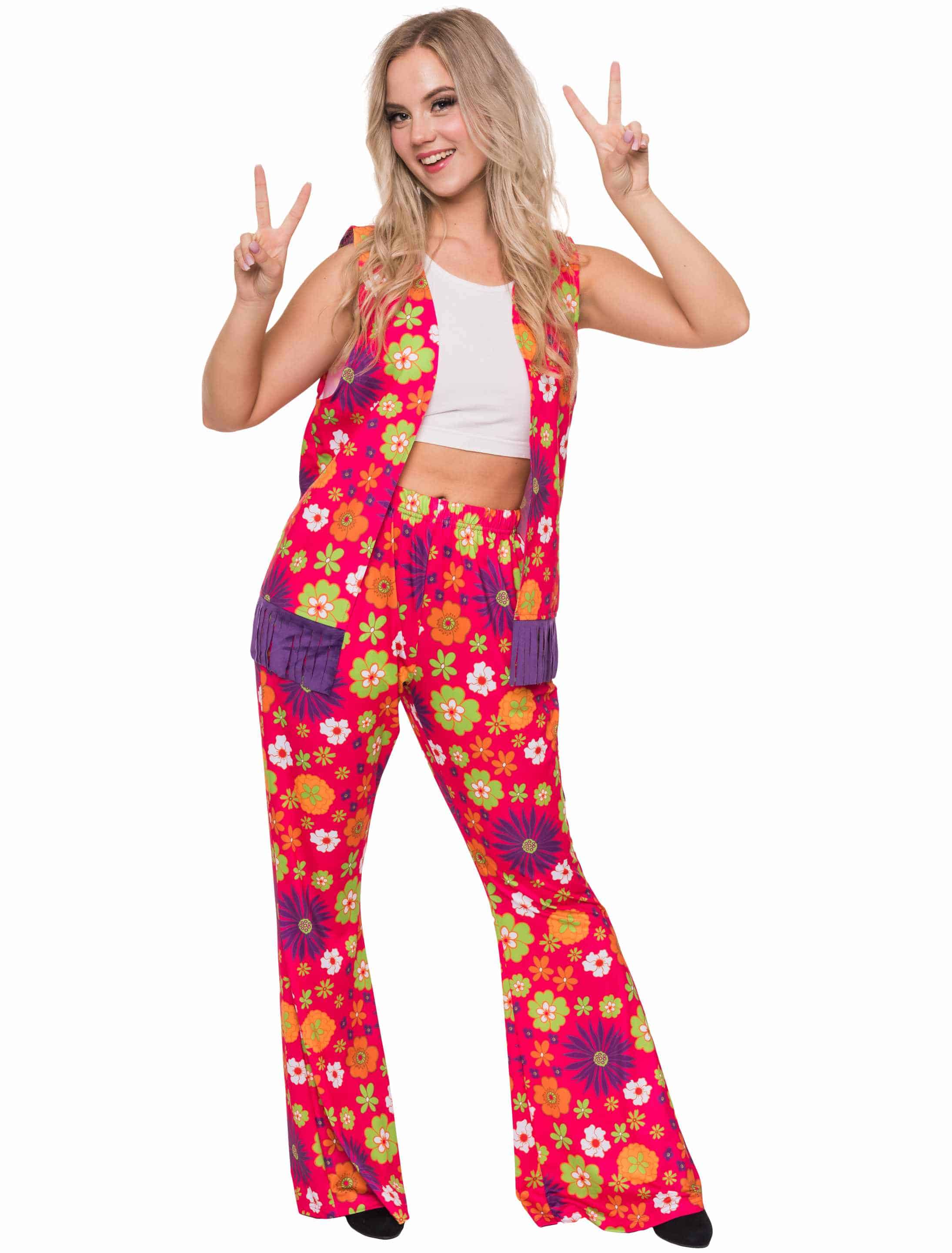 Kostüm Hippie 2-tlg. Blumen pink/lila XXS/XS