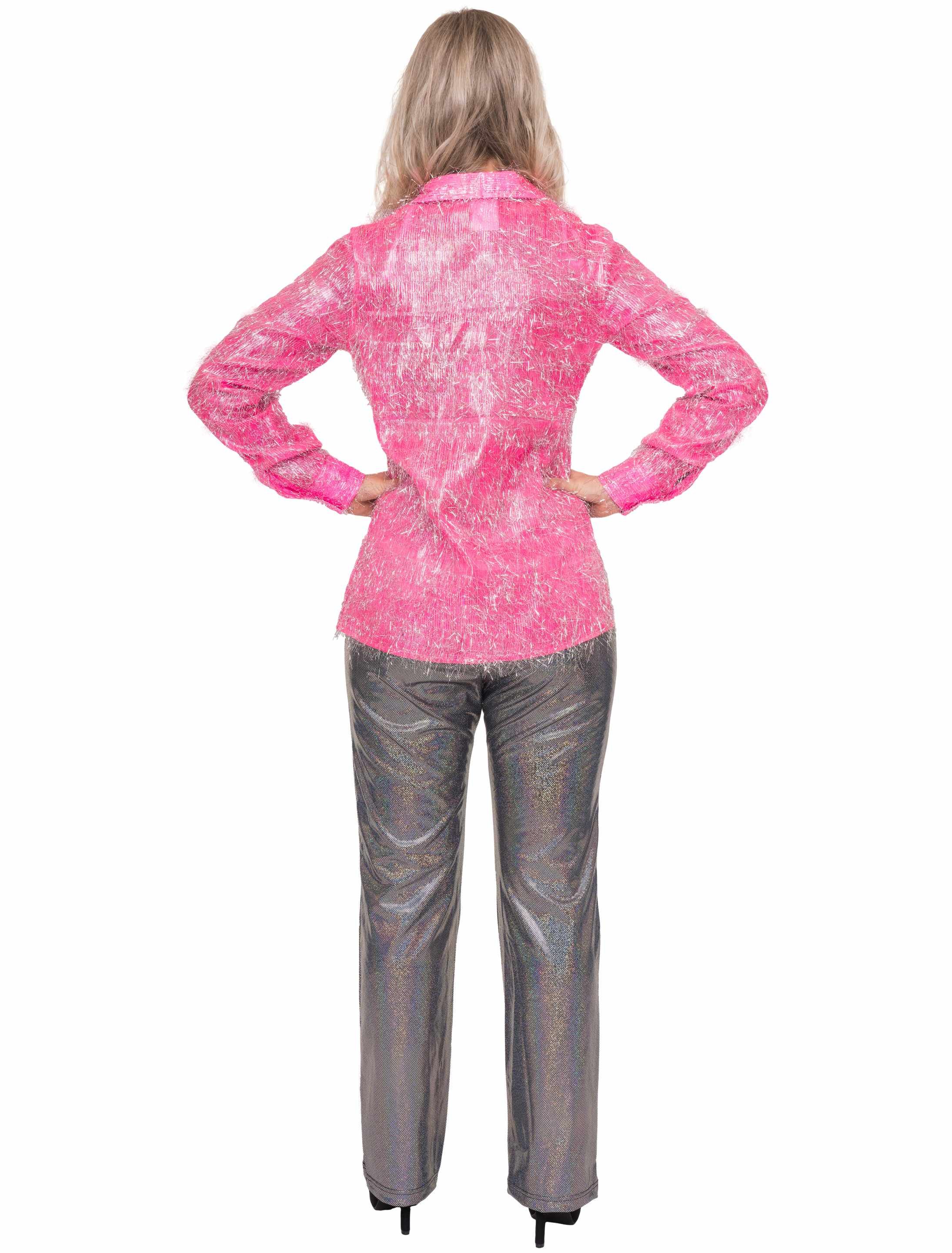 Bluse Lametta Metallic Damen pink 2XL