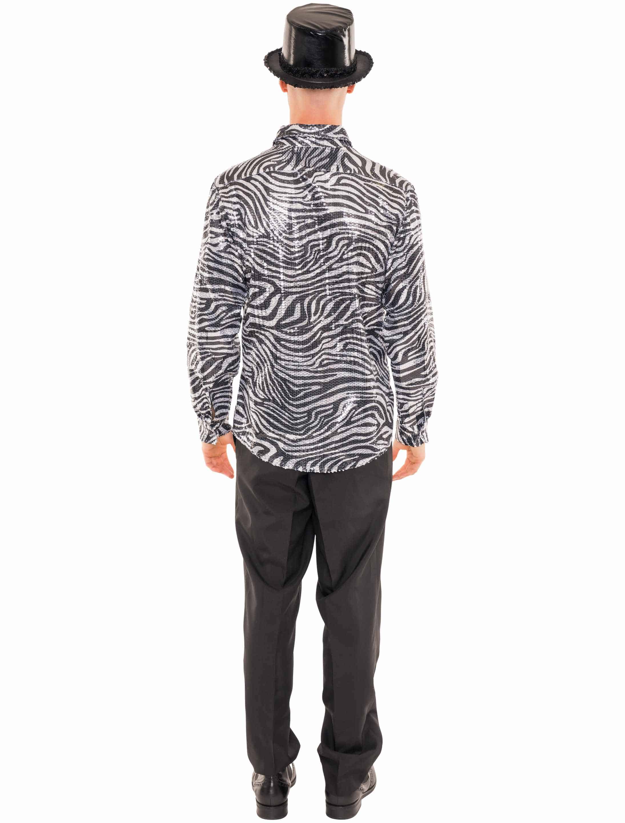 Hemd Pailletten Zebra Herren schwarz/weiß M/L