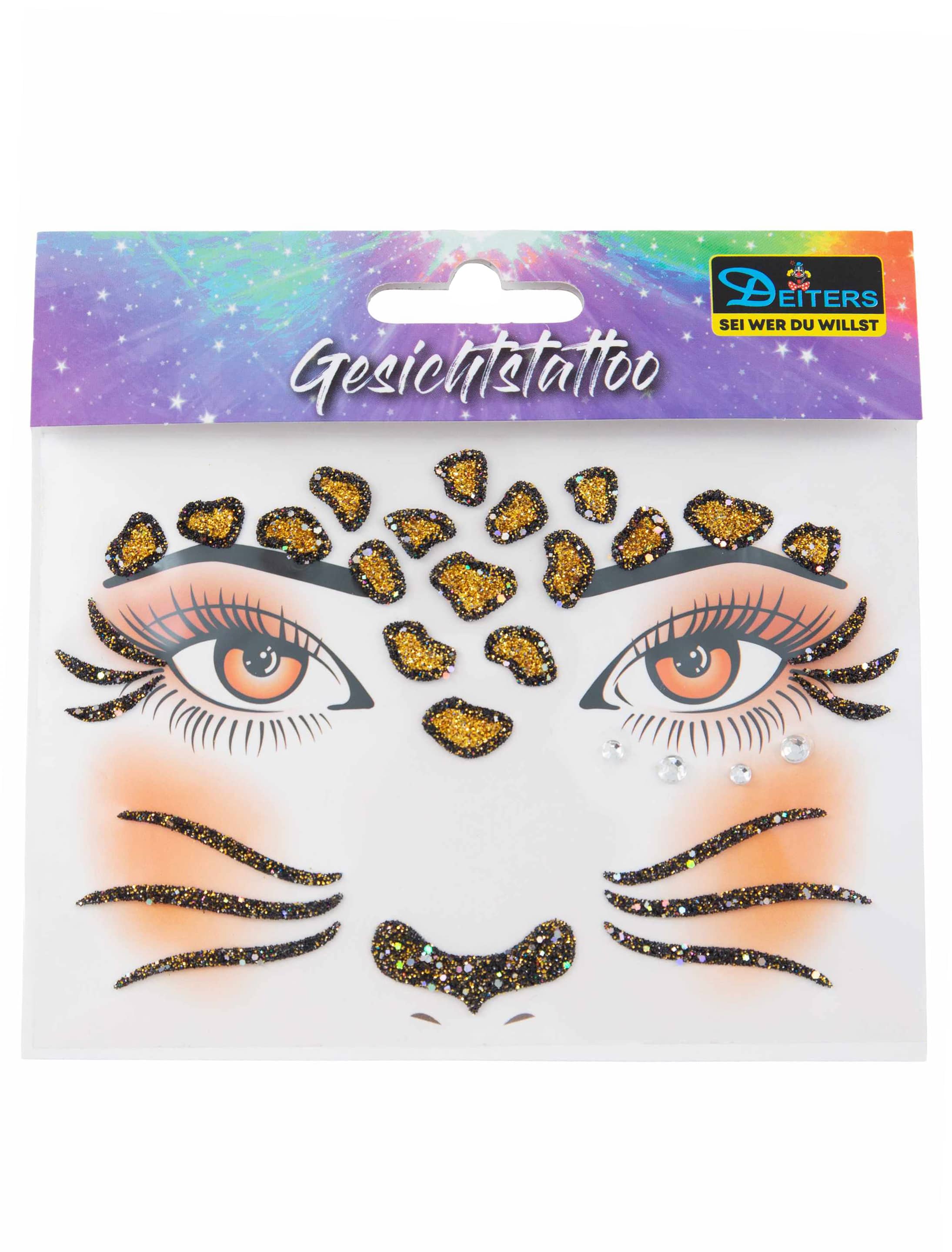 Gesichtstattoo Leopard beige/schwarz