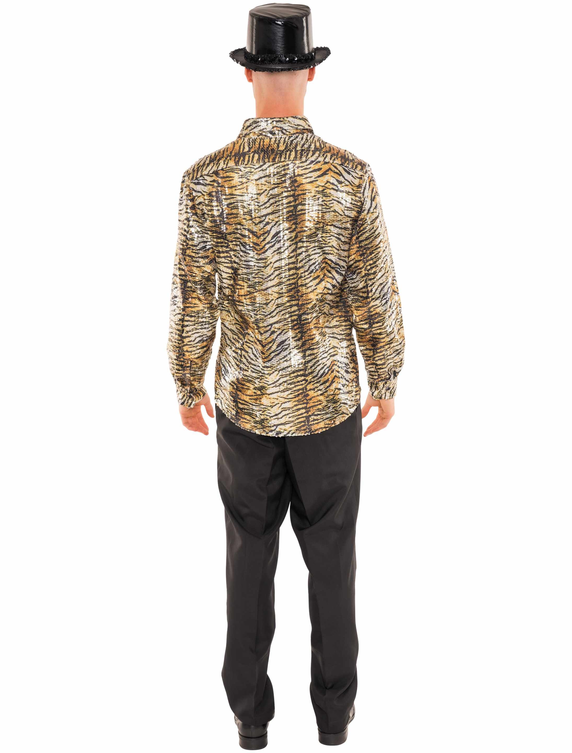 Hemd Pailletten Tiger Herren gold/silber M/L