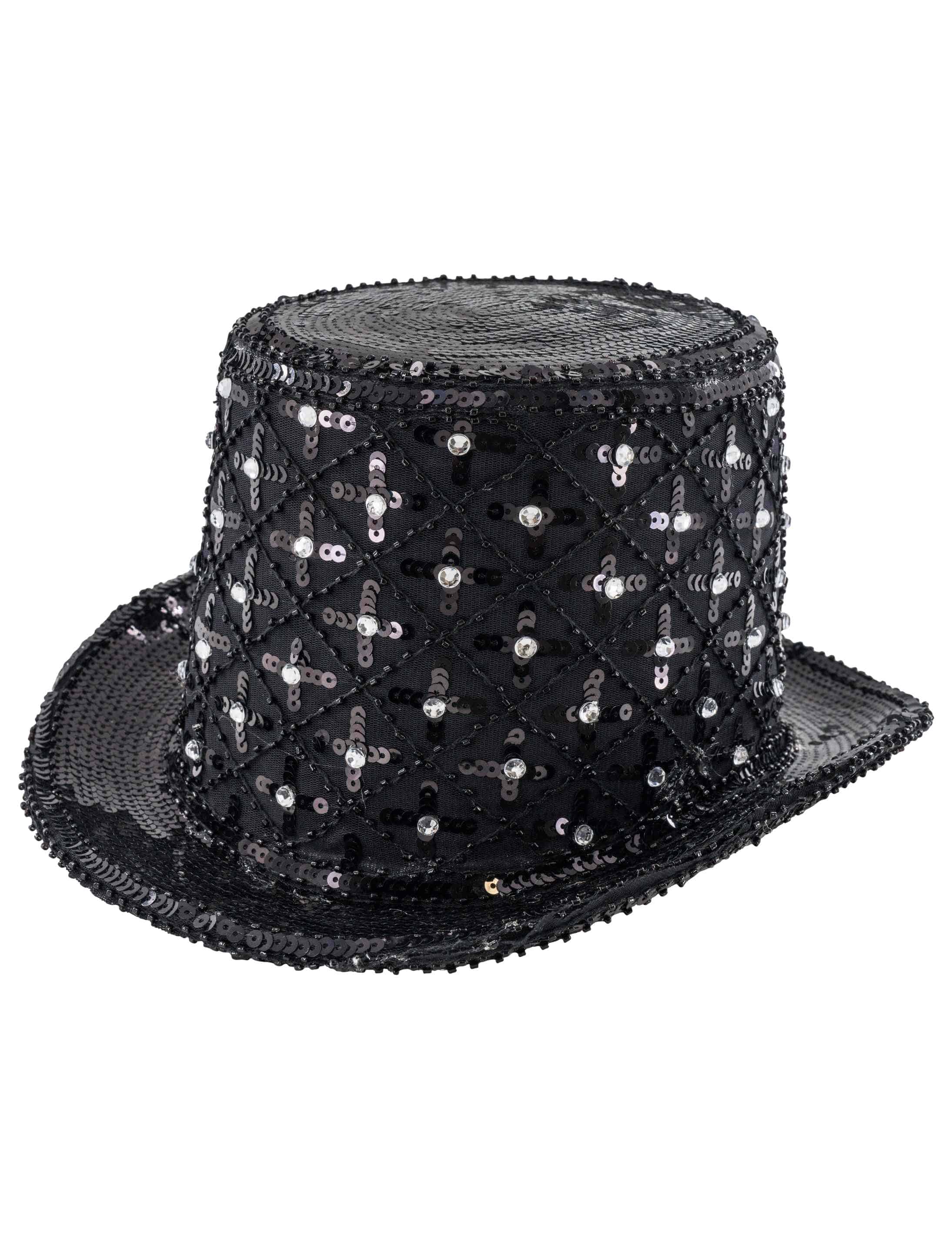 Zylinder mit Pailletten und Strass schwarz one size