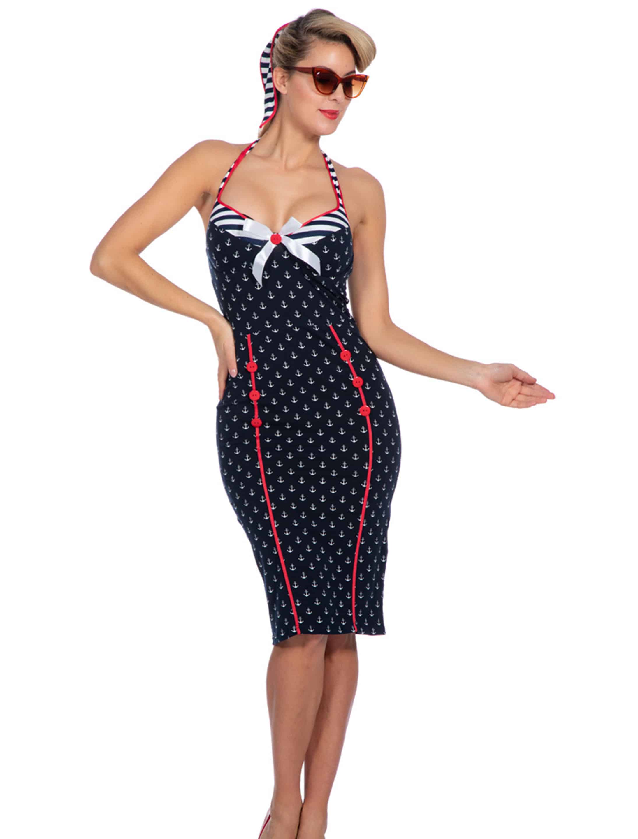 Kleid Rockabilly Anker Damen rot/weiß/blau 36