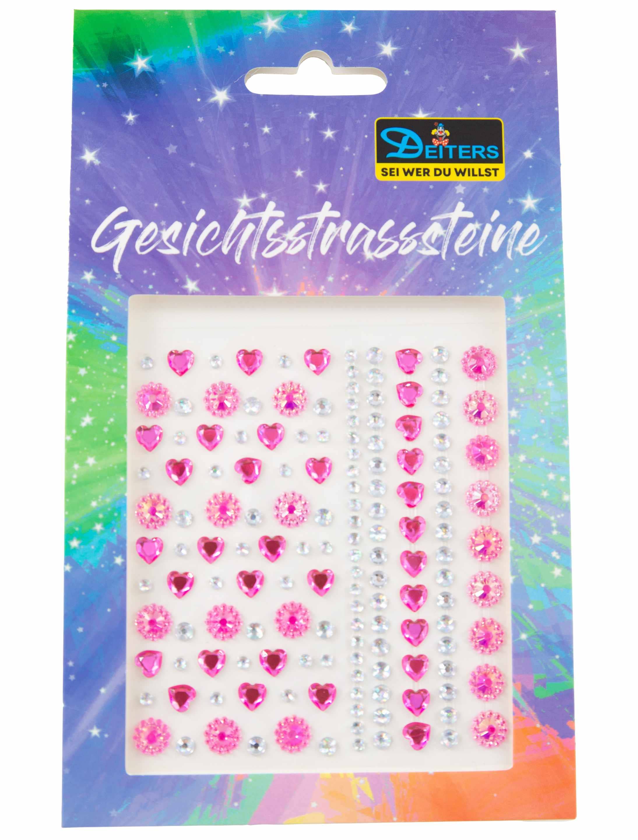 Gesichtsstrasssteine Herzen und Blumen pink