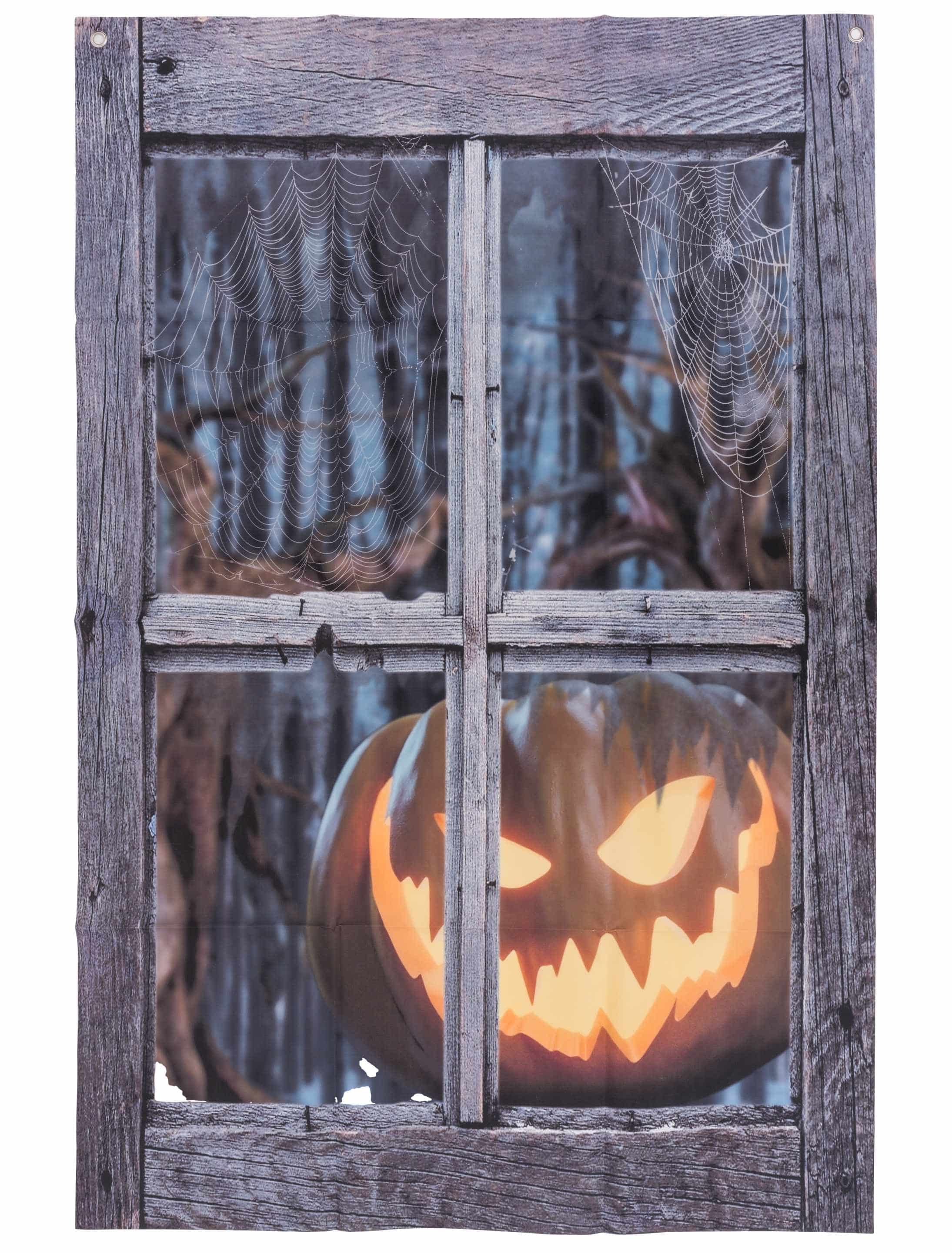 Dekotuch Fenster mit Kürbis schwarz/orange