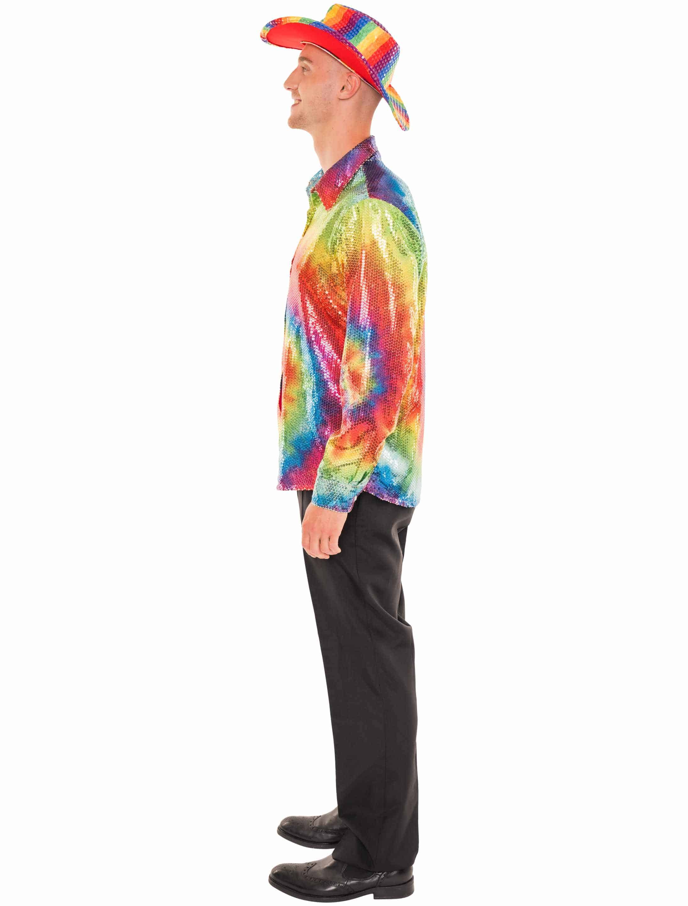 Hemd Pailletten Batik Herren rainbow M/L