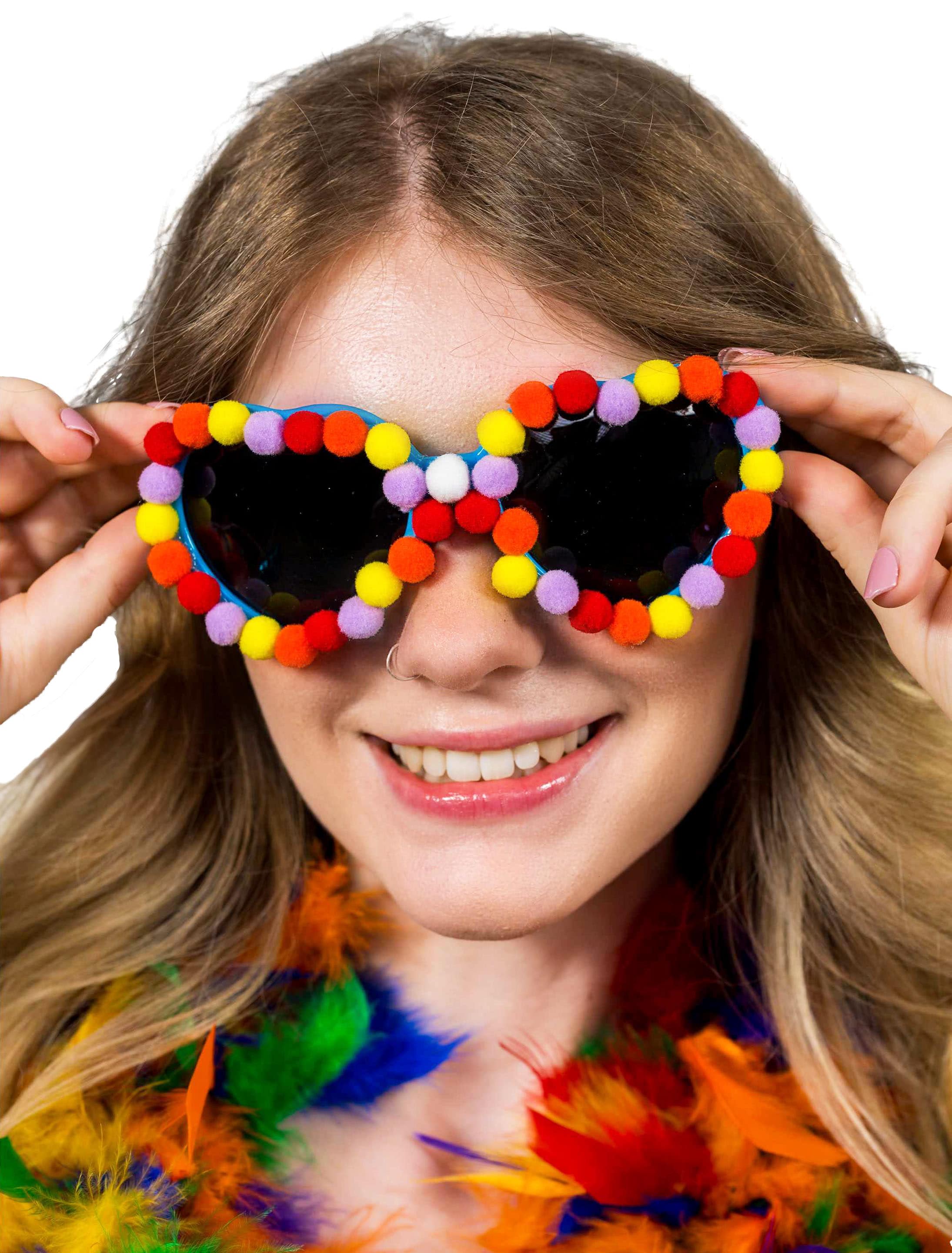 Brille Herz mit Pompoms schwarz