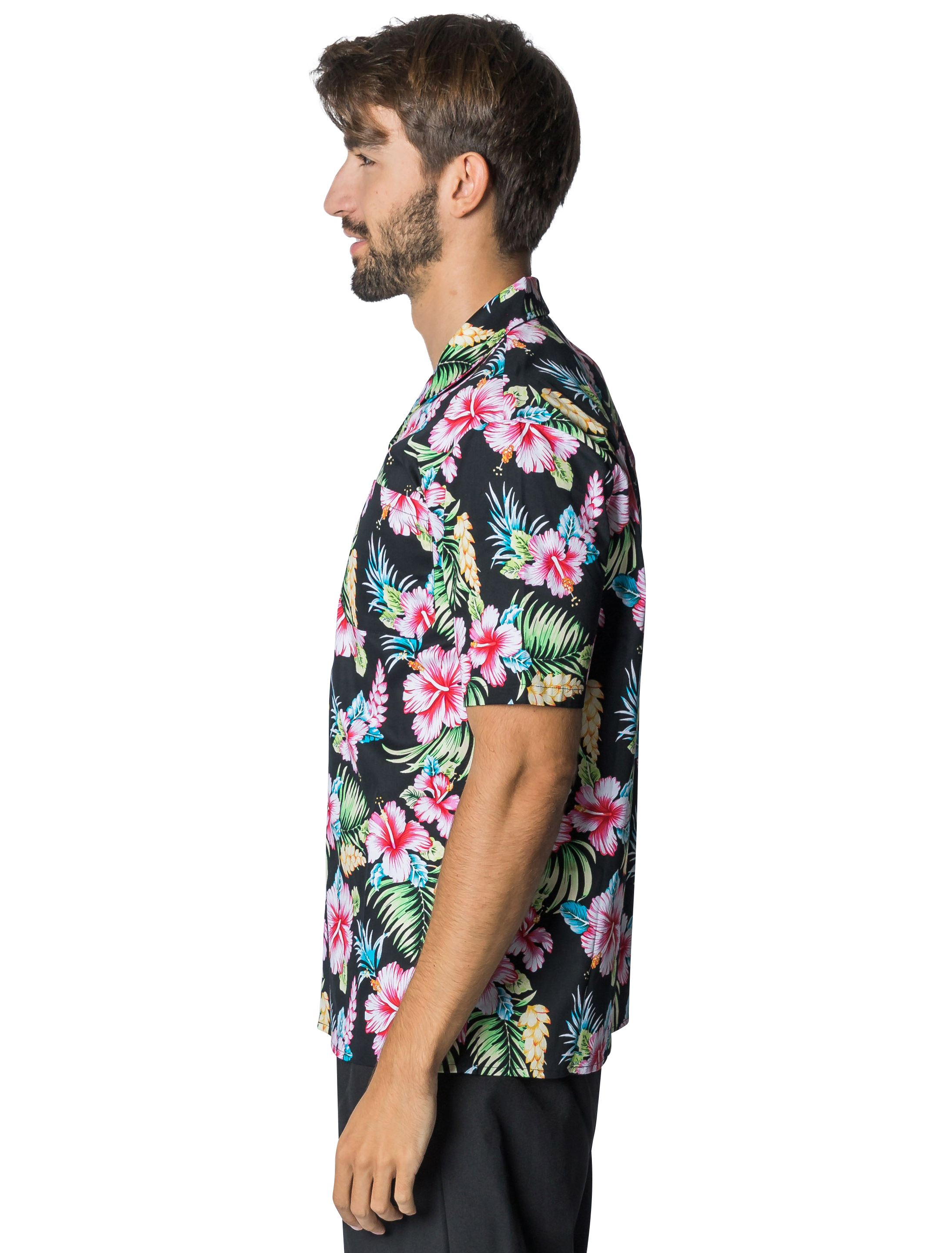 Hemd Hawaii mit Hibiskusblüten schwarz 6XL/7XL