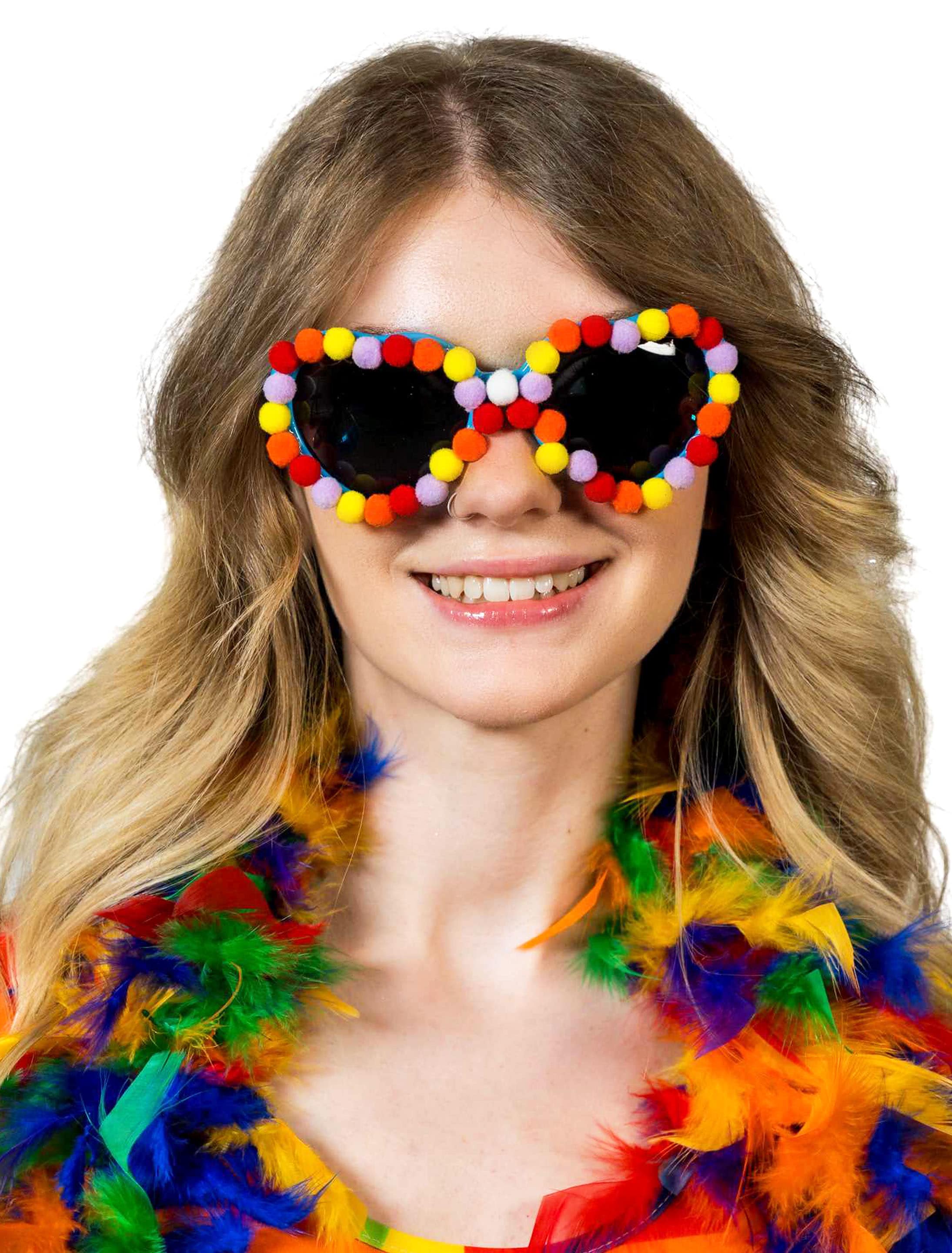 Brille Herz mit Pompoms schwarz