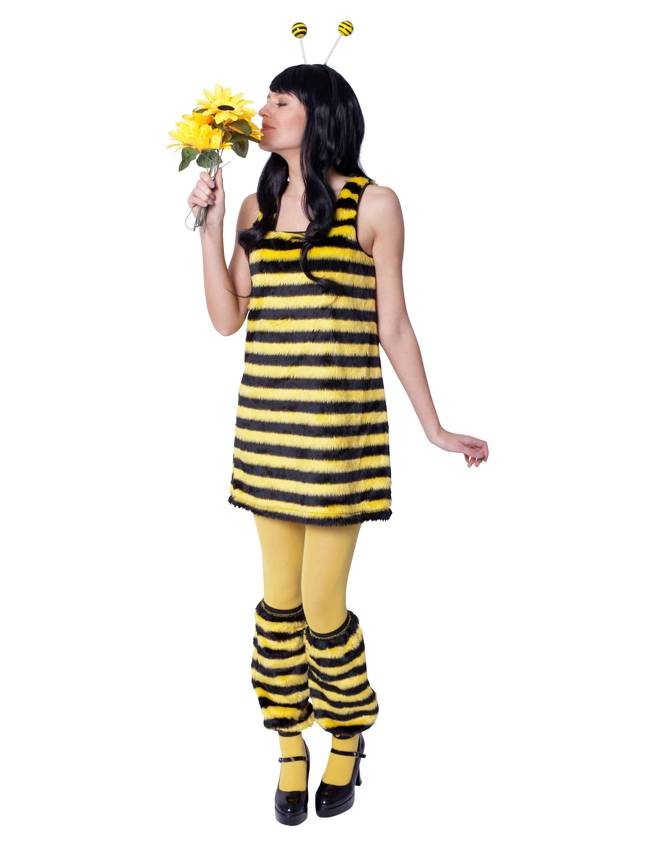 Kleid Biene Plüsch Damen schwarz/gelb 44