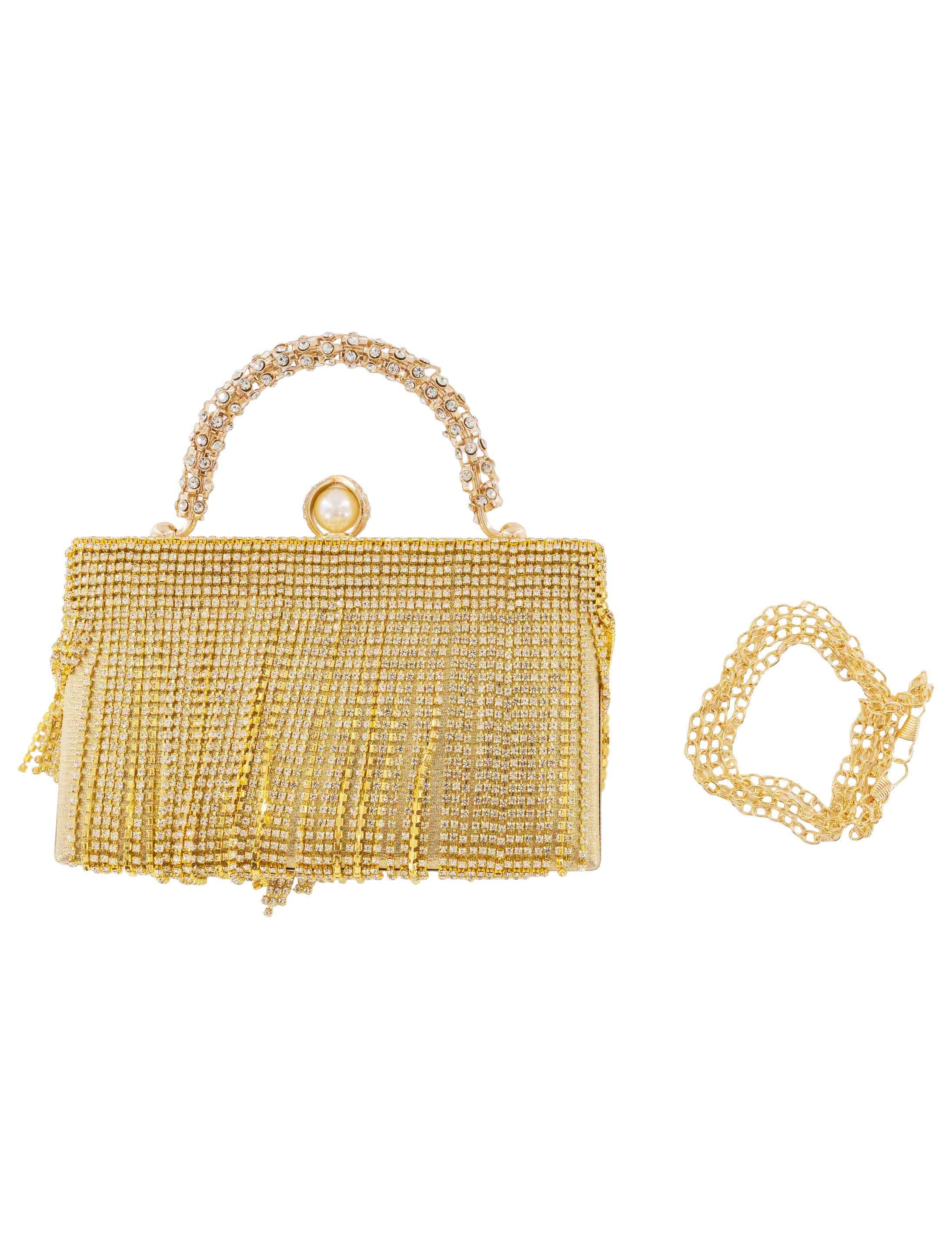 Handtasche mit Strassfransen Damen gold