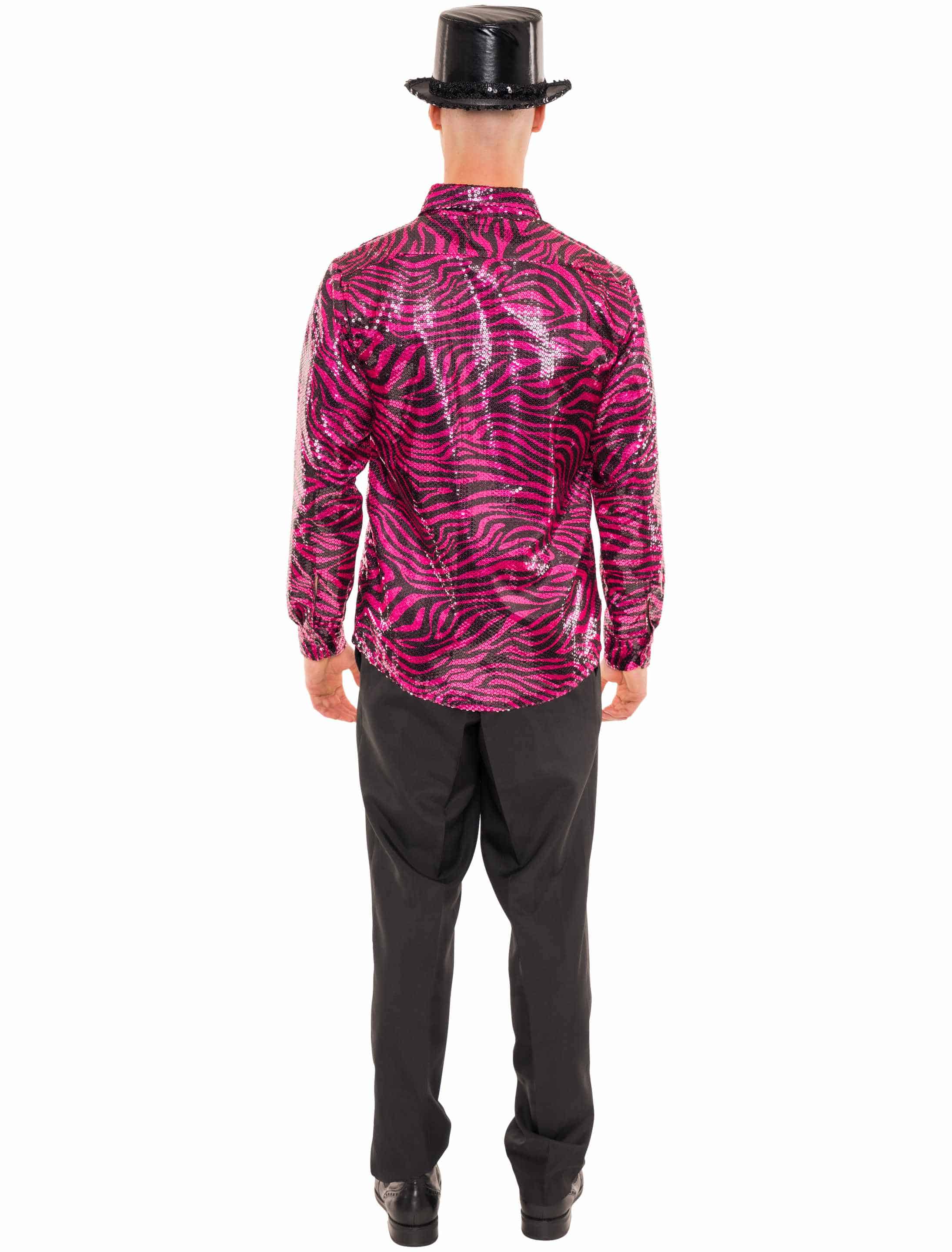 Hemd Pailletten Zebra Herren schwarz/pink M/L