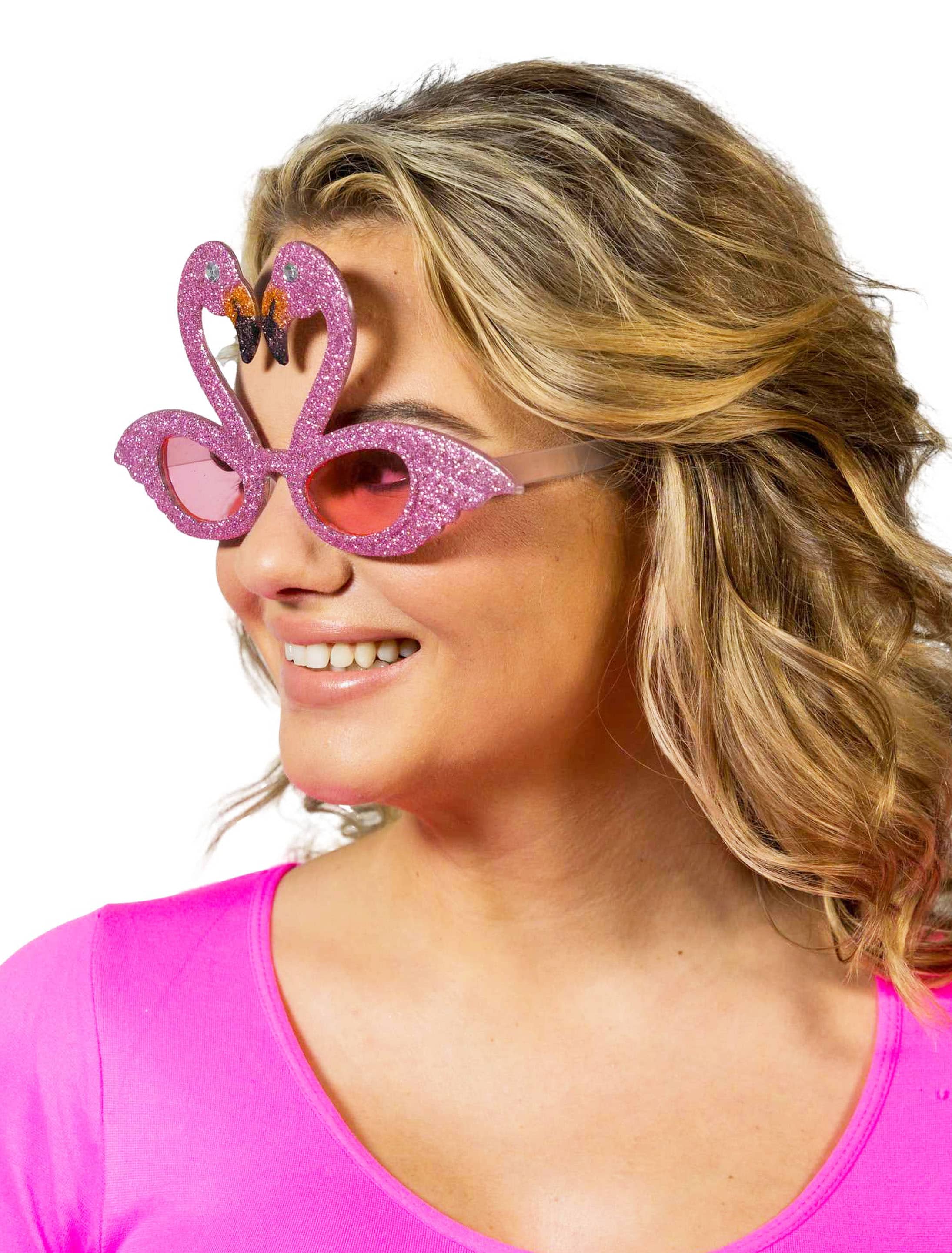 Brille Flamingo mit Glitzer rosa