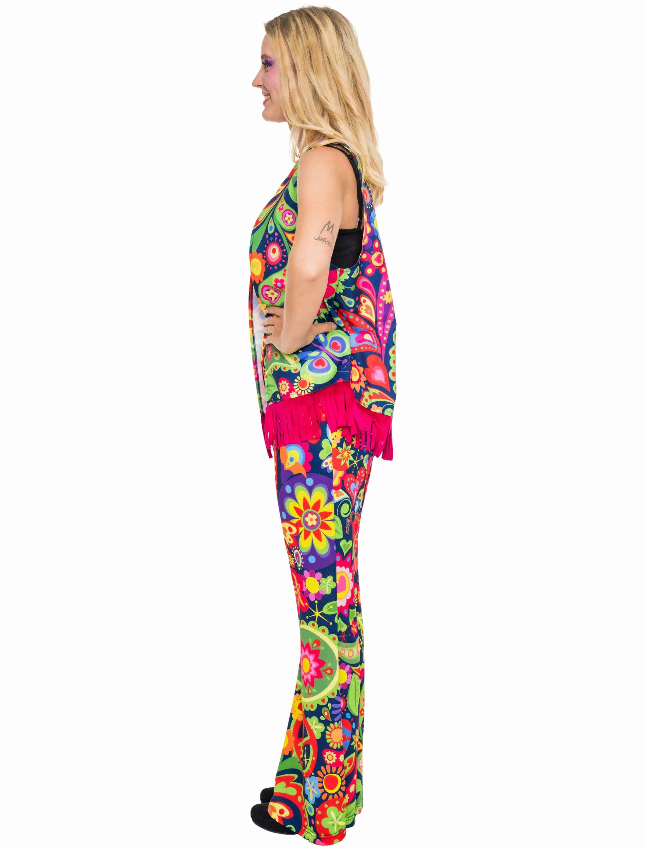 Kostüm Hippie 2-tlg. Flower Power blau/pink S/M