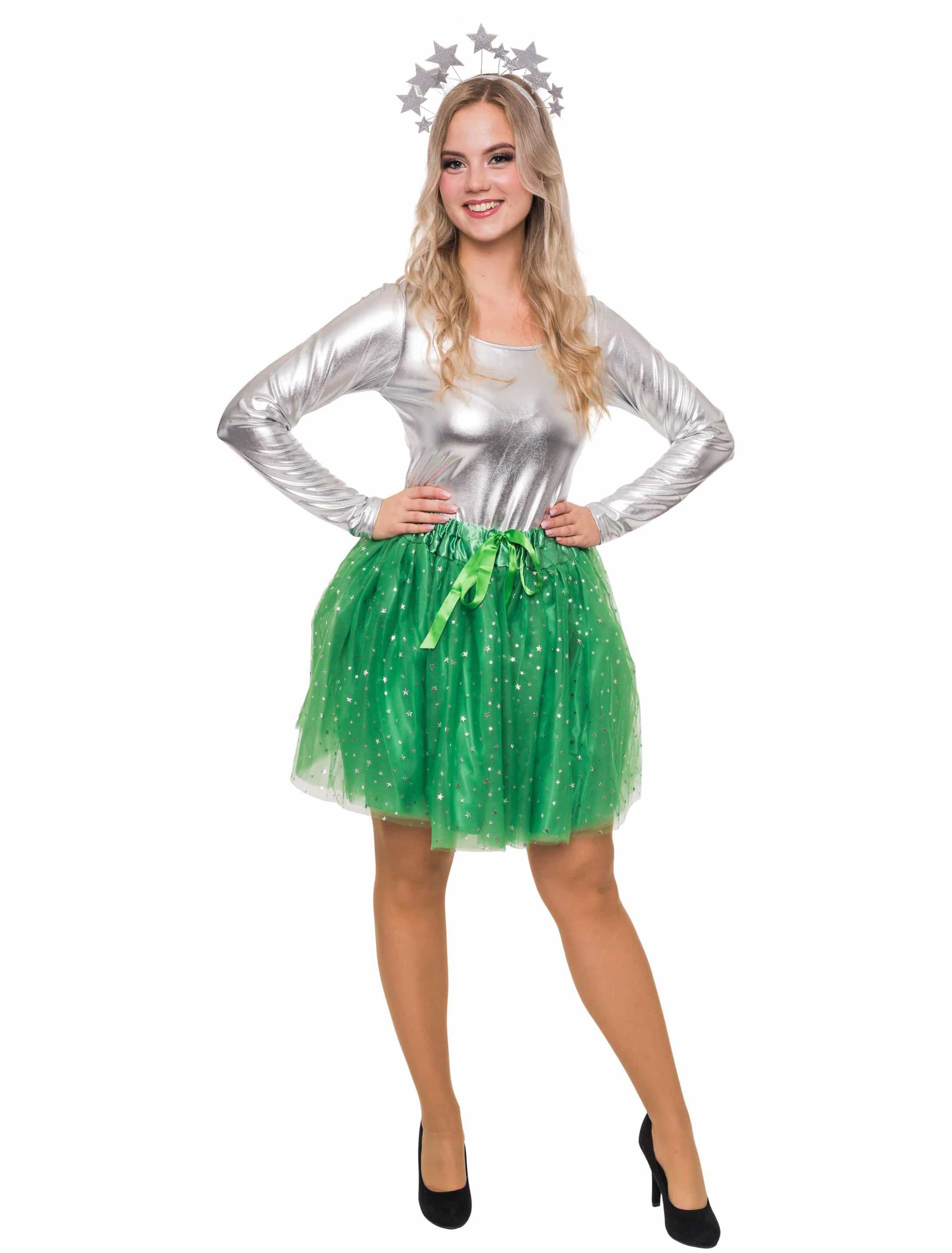 Petticoat mit Glitzer Unifarben Damen grün one size