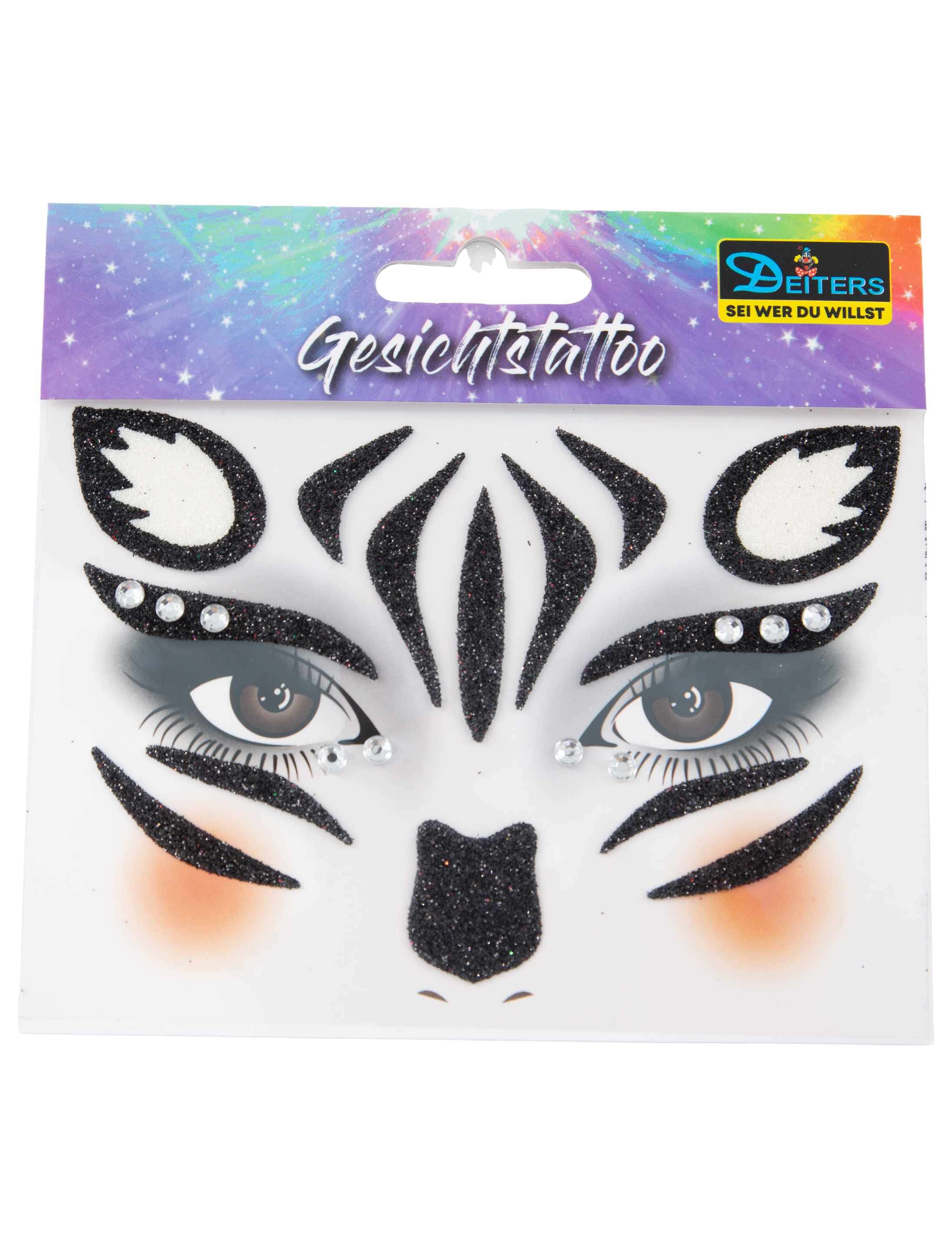 Gesichtstattoo Zebra schwarz/weiß