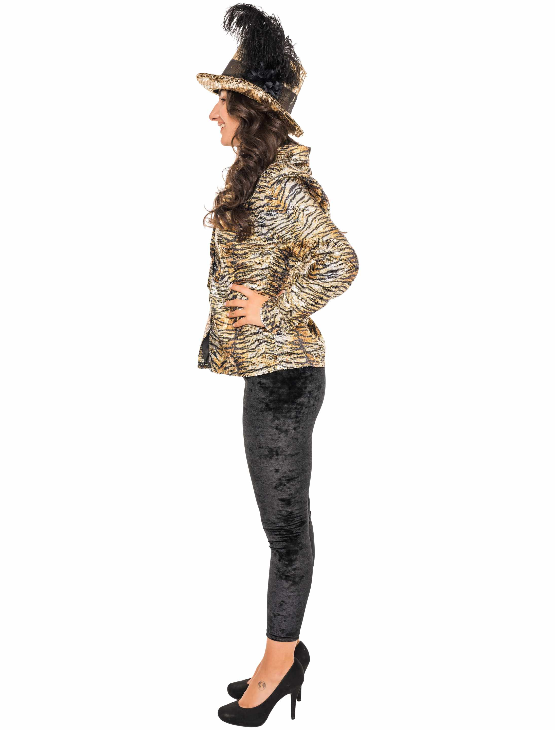 Bluse Pailletten Tiger Damen gold/silber S/M