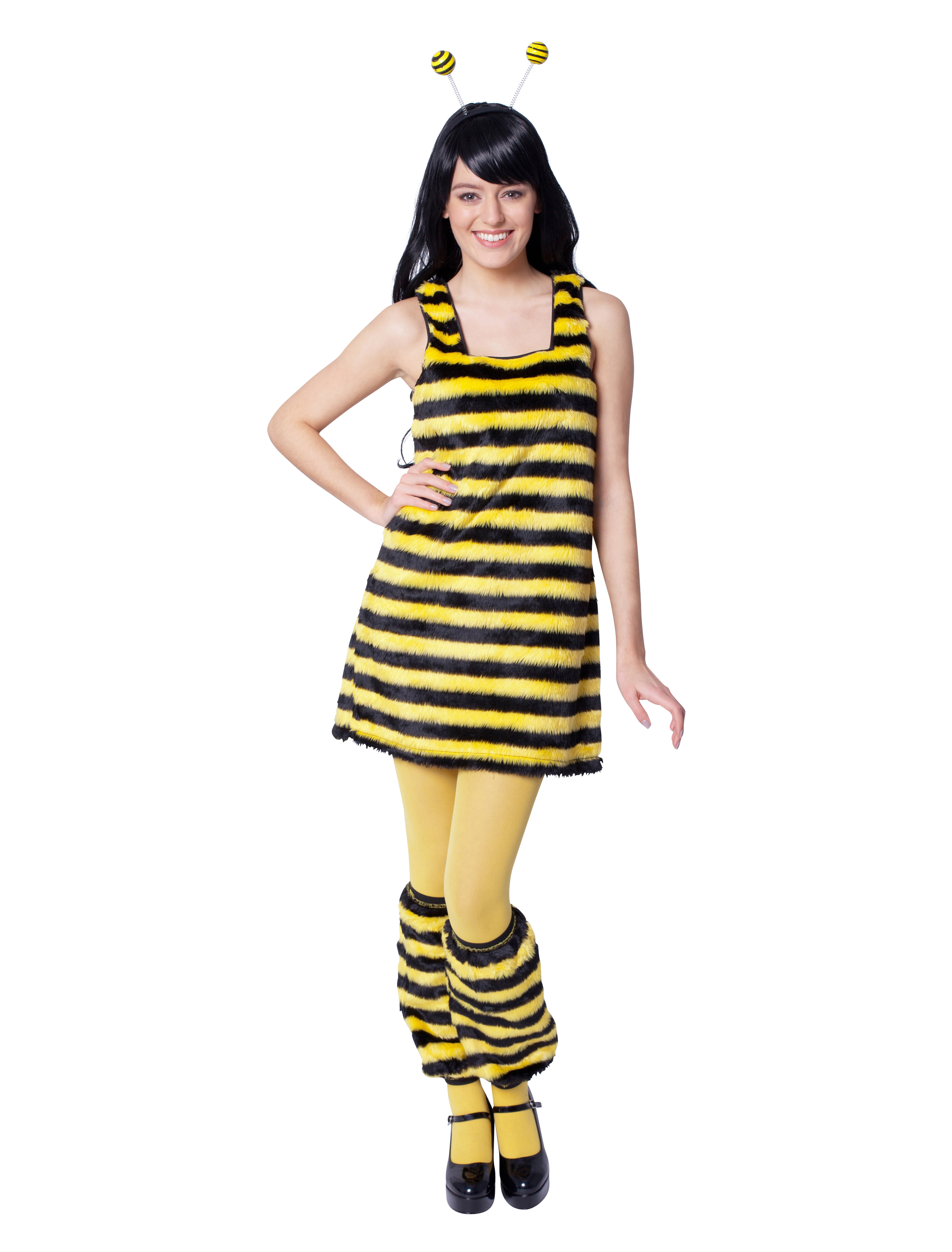 Kleid Biene Plüsch Damen schwarz/gelb 44