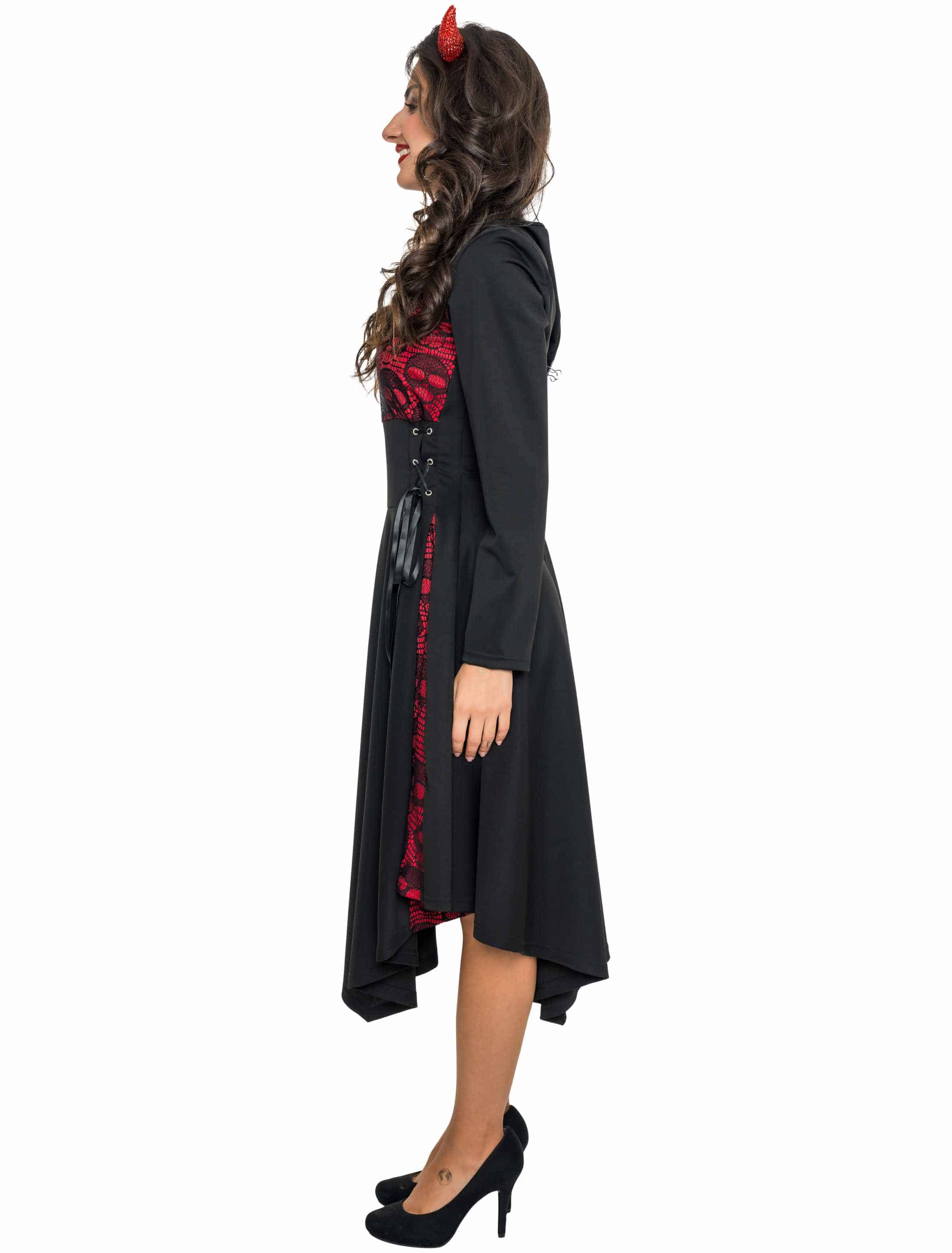 Kleid Totenköpfe lang Damen schwarz/rot S/M