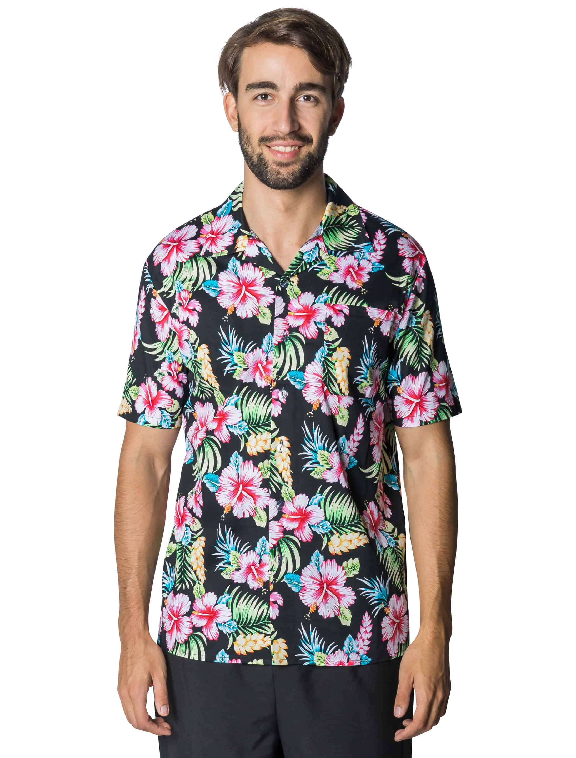 Hemd Hawaii mit Hibiskusblüten schwarz 6XL/7XL