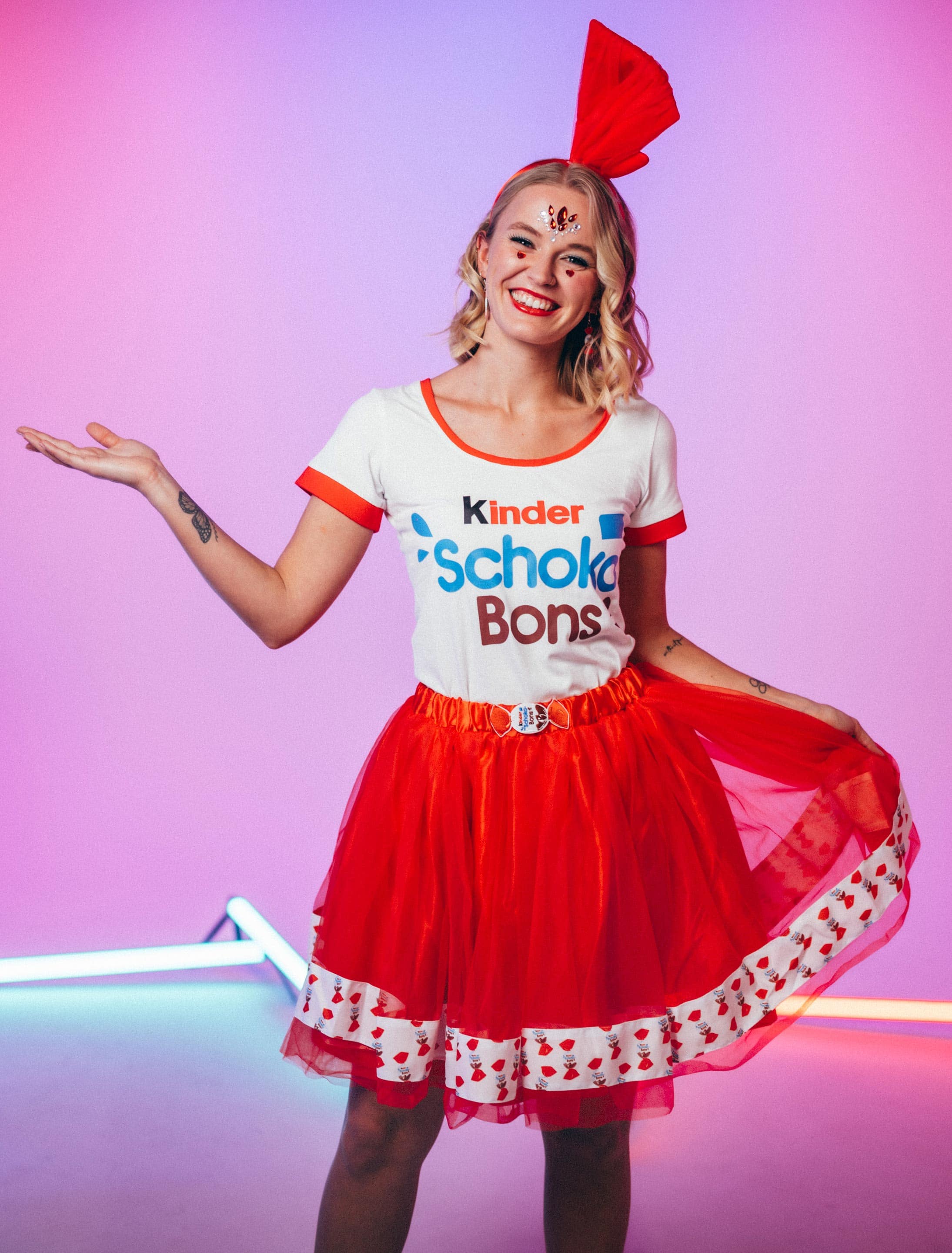 Kleid langarm kinder Schoko-Bons Damen rot/weiß L