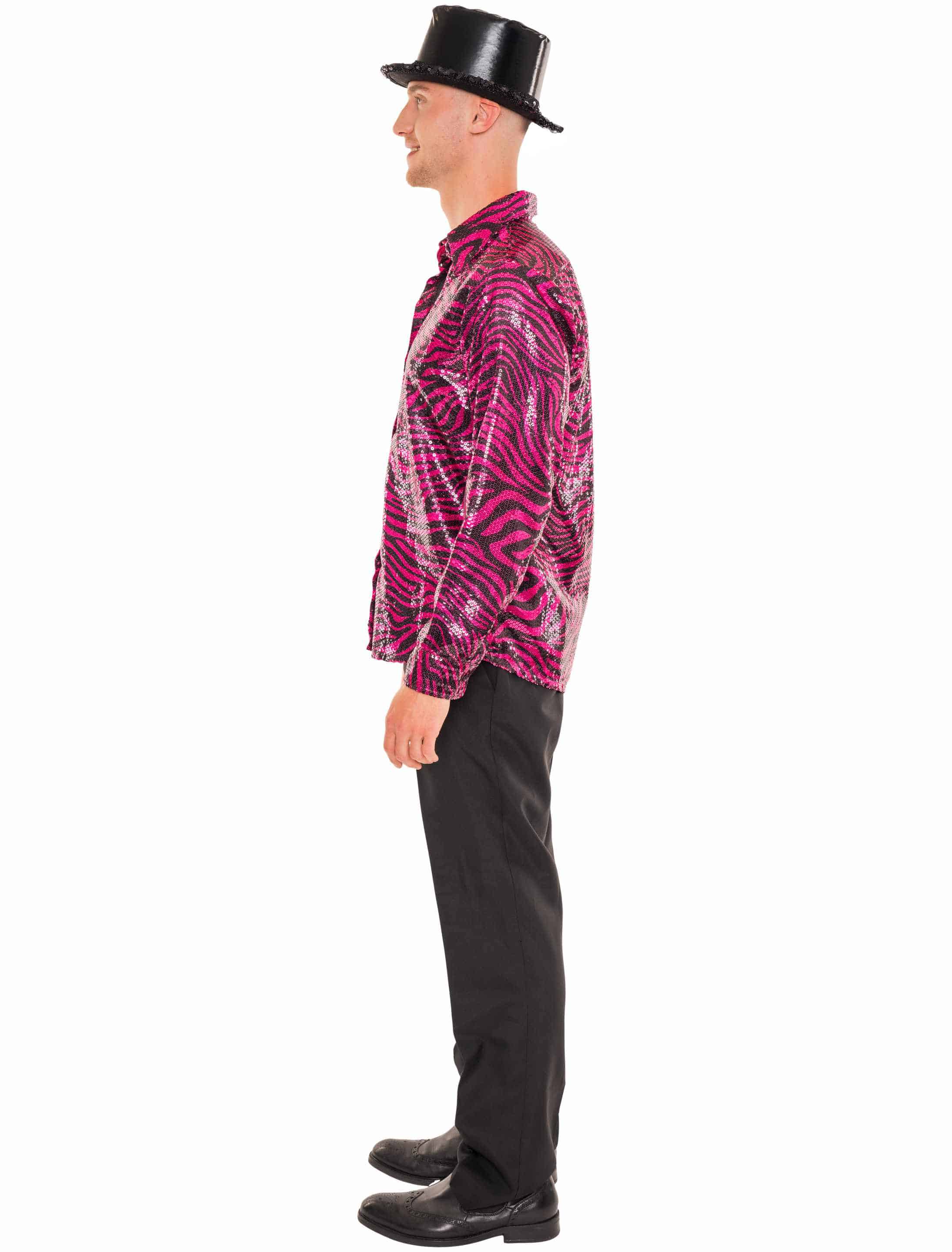 Hemd Pailletten Zebra Herren schwarz/pink M/L