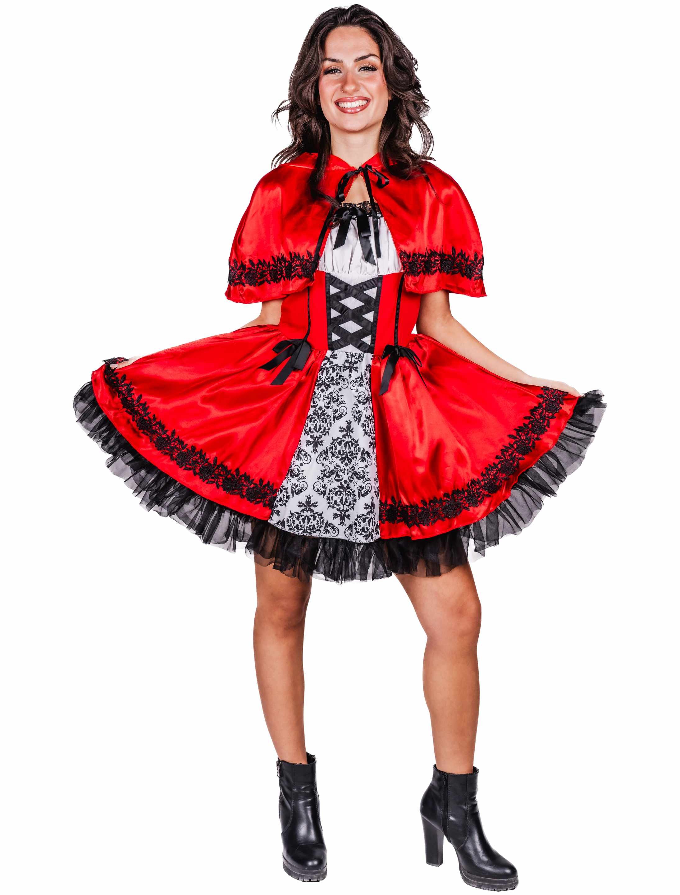 Kleid Rotkäppchen 2-tlg. Damen schwarz/weiß/rot 2XL