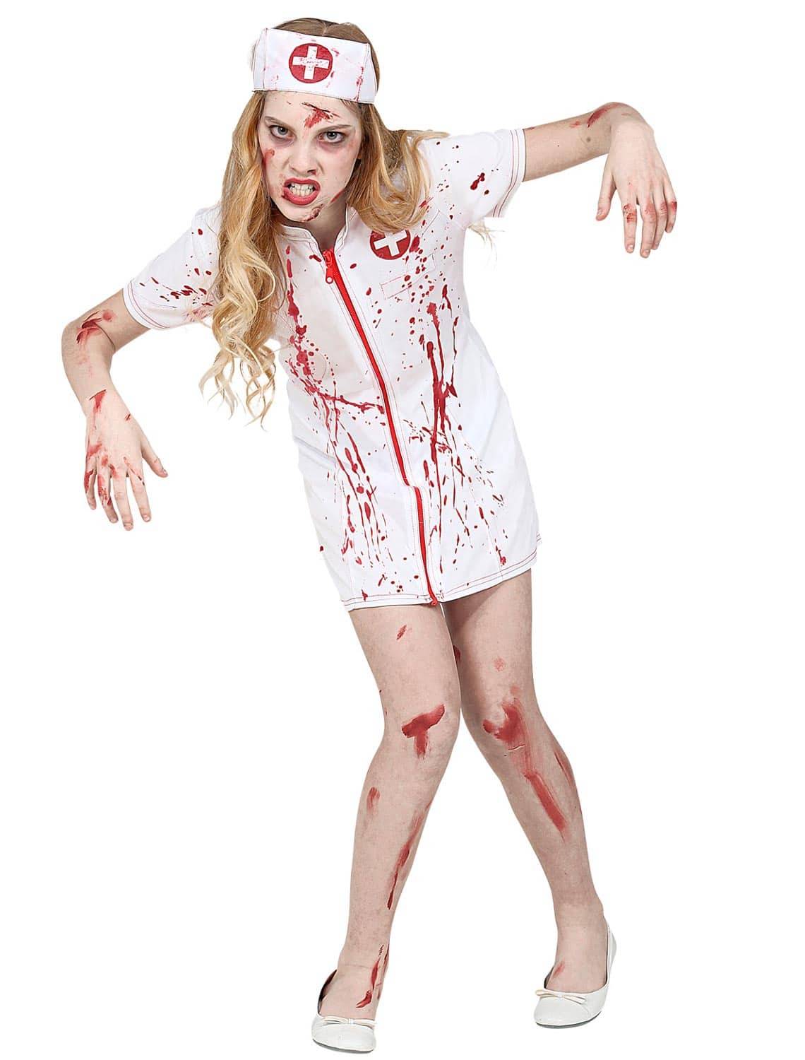 Kleid Zombie Krankenschwester 2-tlg. Kinder weiß/rot 116