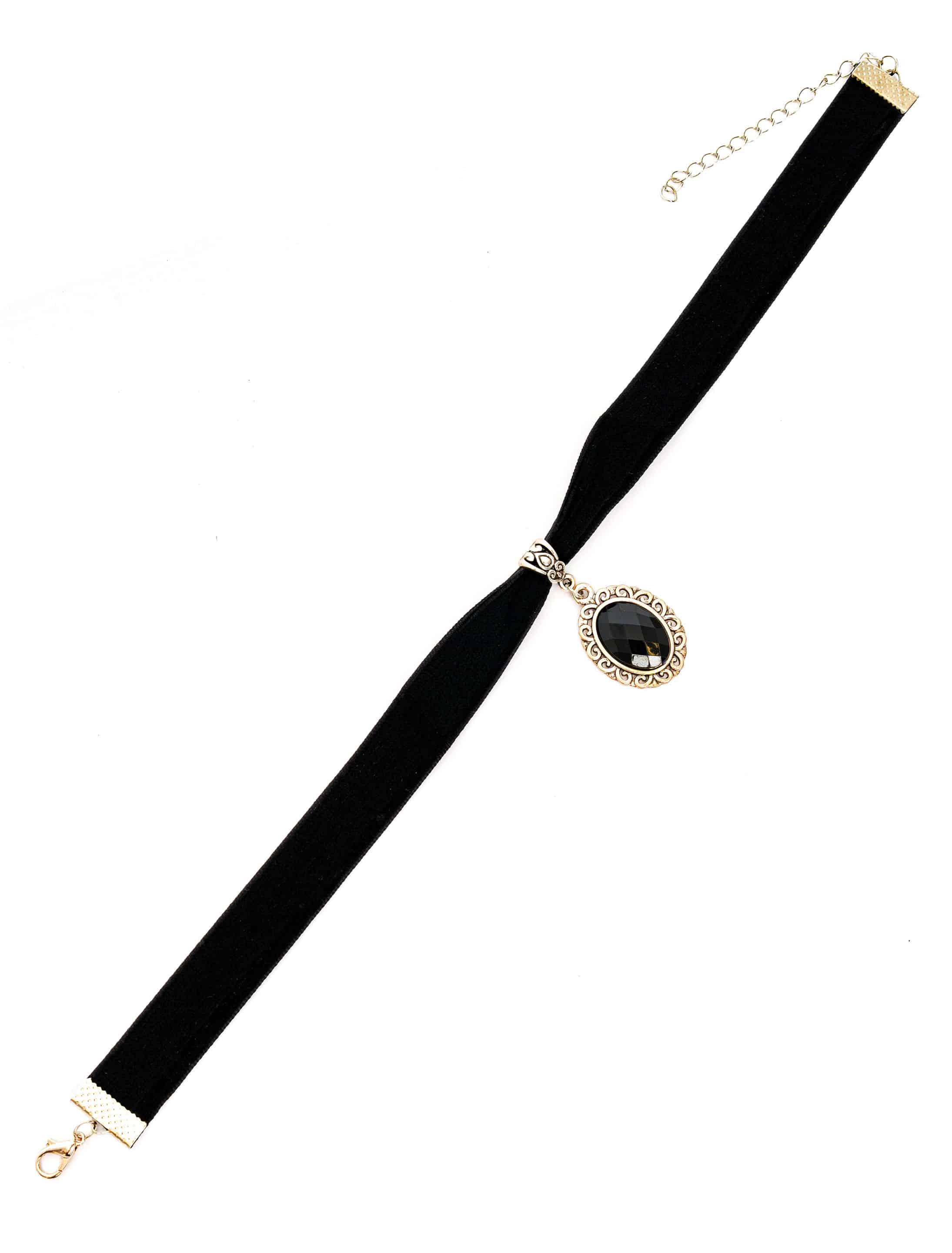 Halsband schwarz mit schwarzem Stein