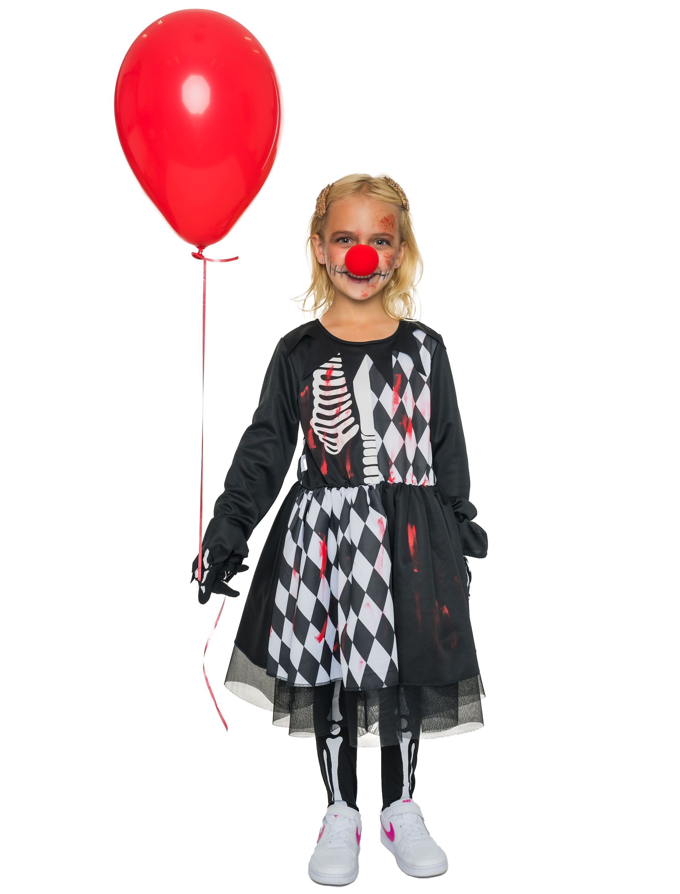 Kleid Clown mit Karos Blutspritzer Kinder schwarz/weiß/rot 116