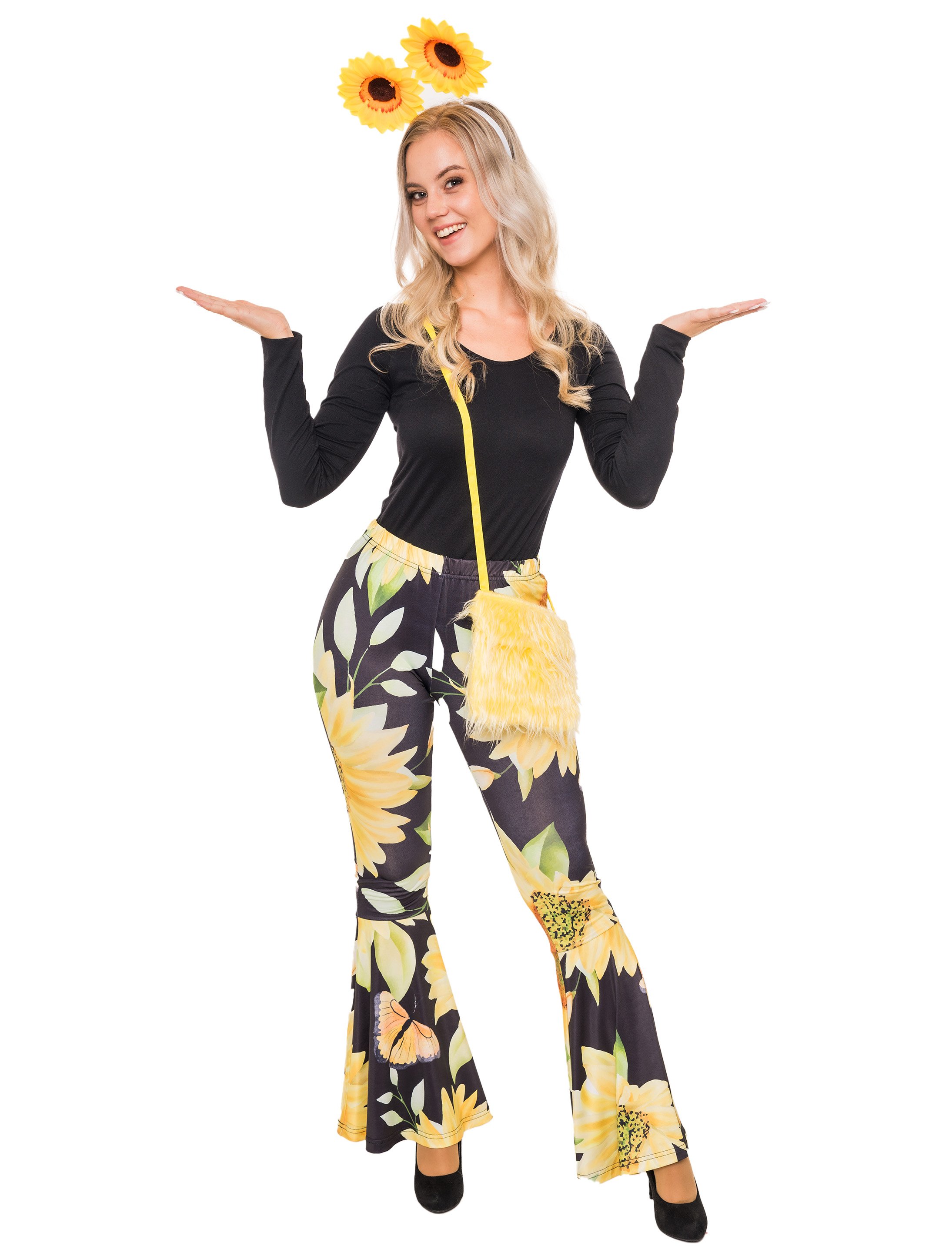 Hose Sonnenblumen Damen schwarz/gelb L/XL