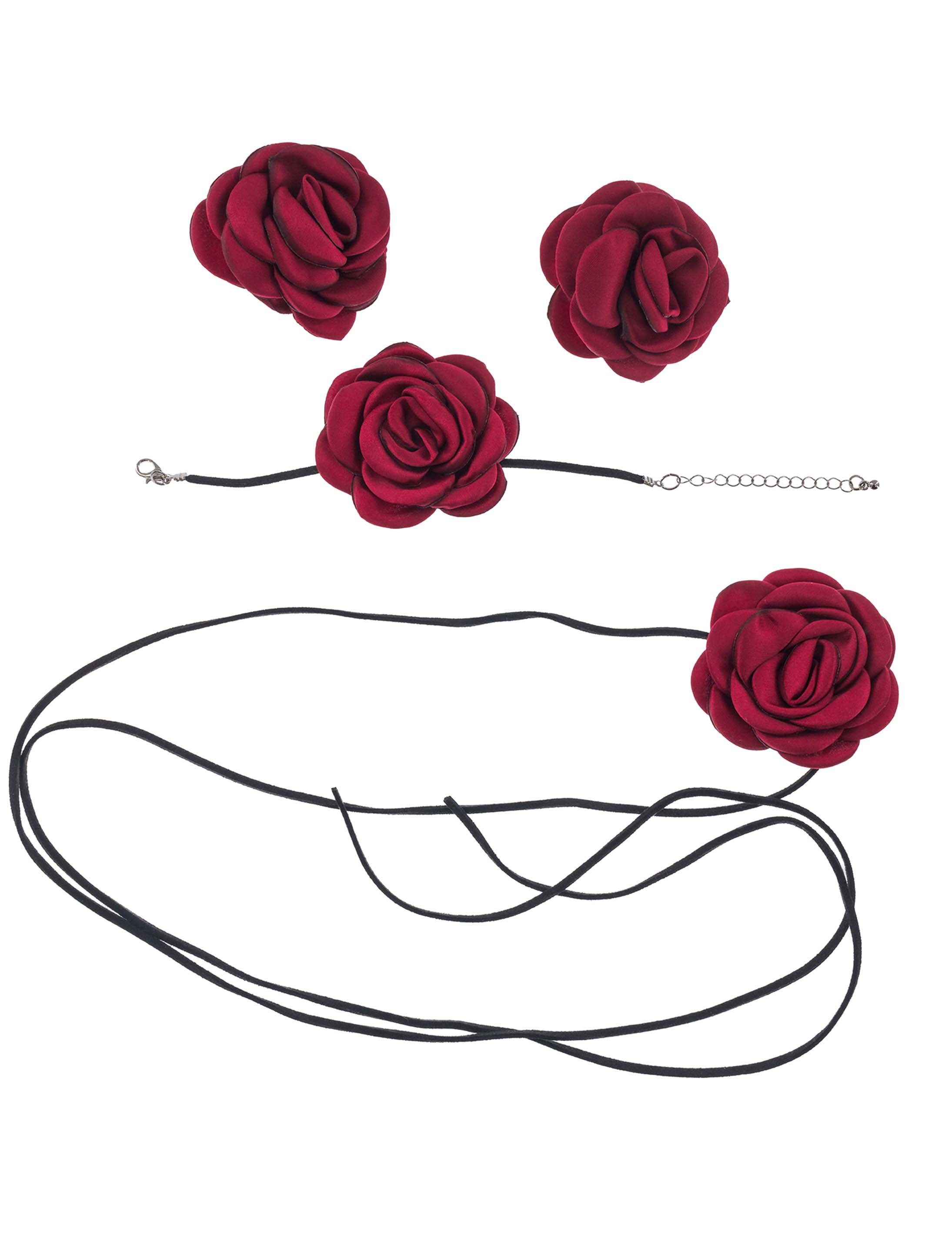 Schmuckset Rose 3-tlg. schwarz/rot