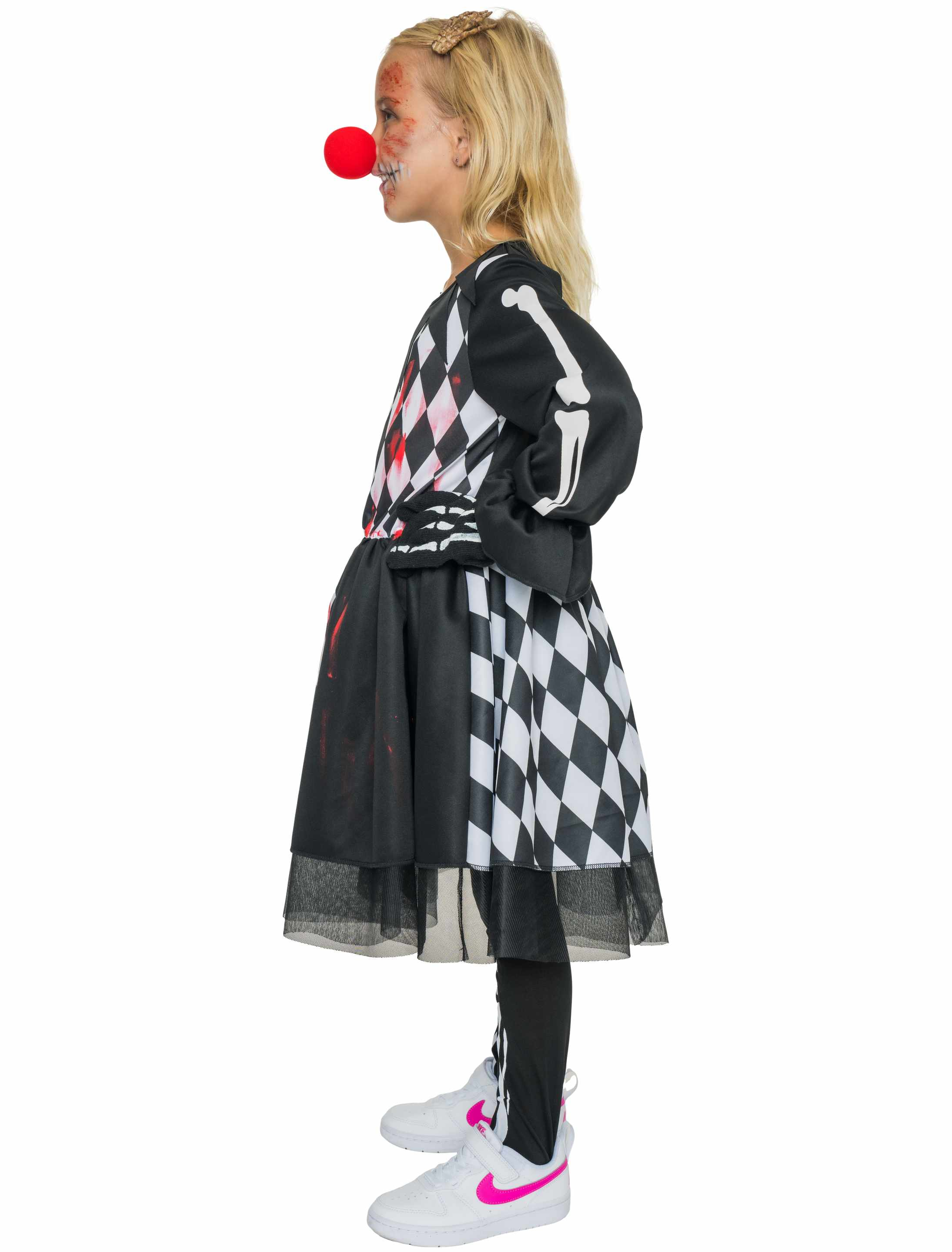 Kleid Clown mit Karos Blutspritzer Kinder schwarz/weiß/rot 116