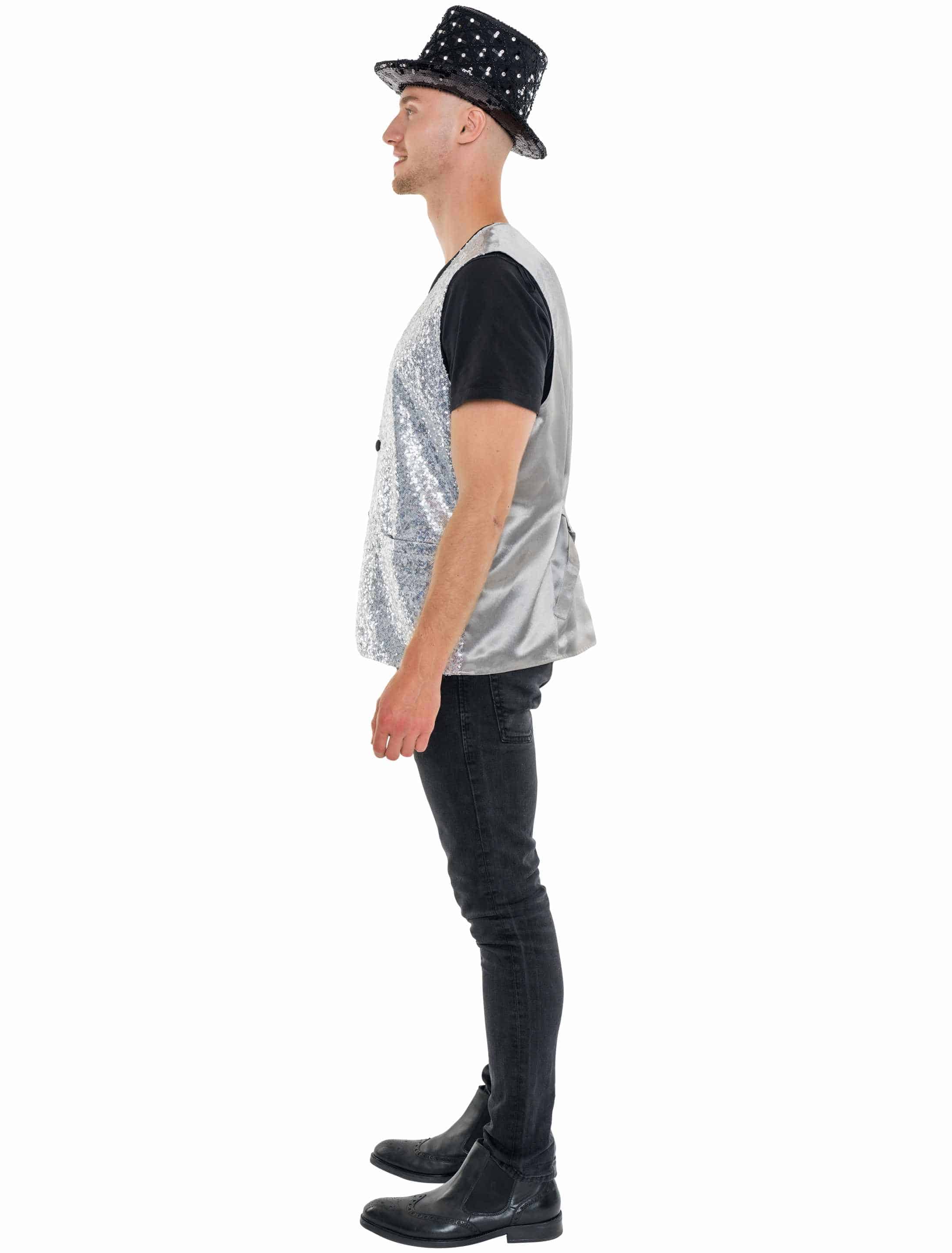 Weste Pailletten de luxe Herren silber S/M