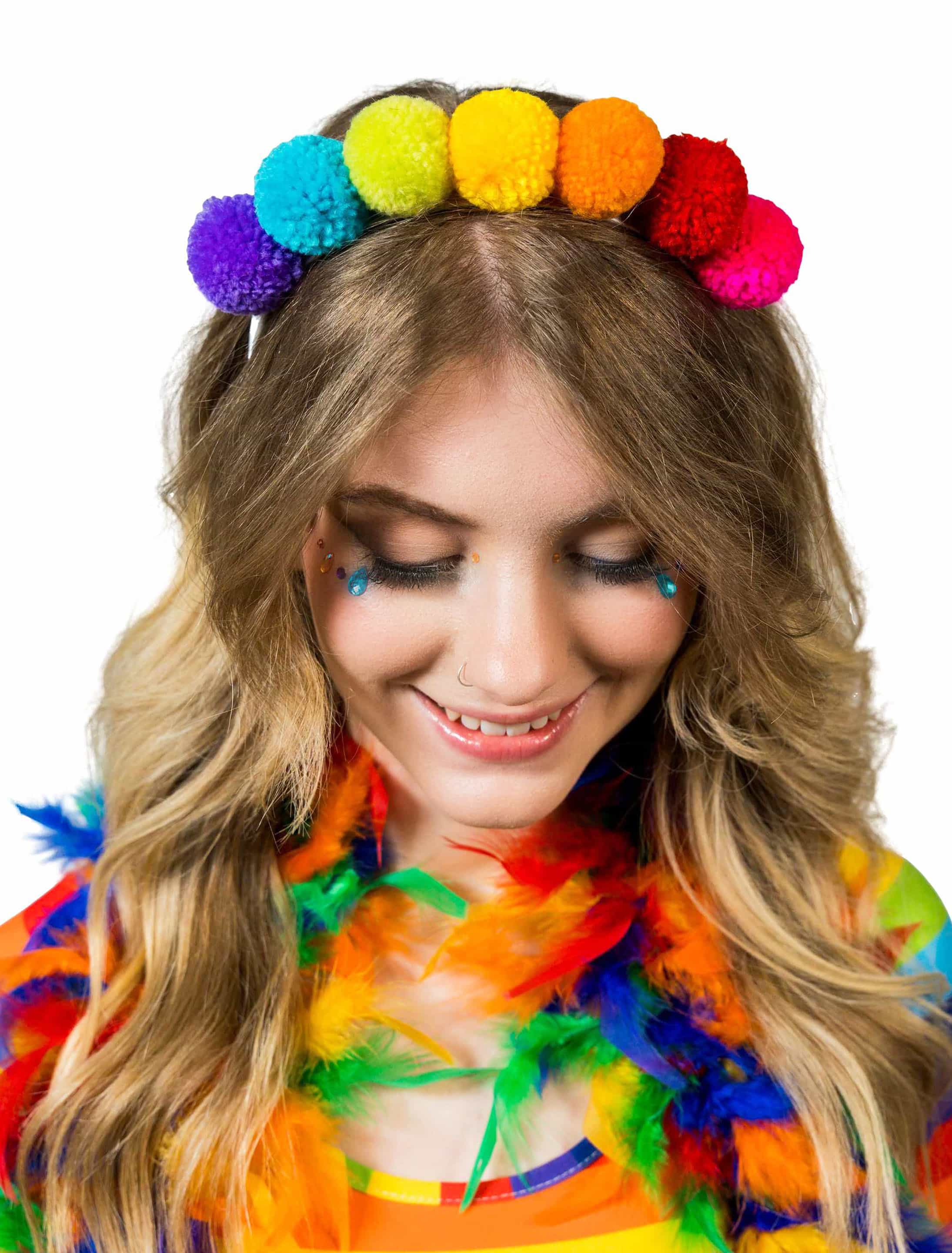 Haarreif mit Pompoms rainbow