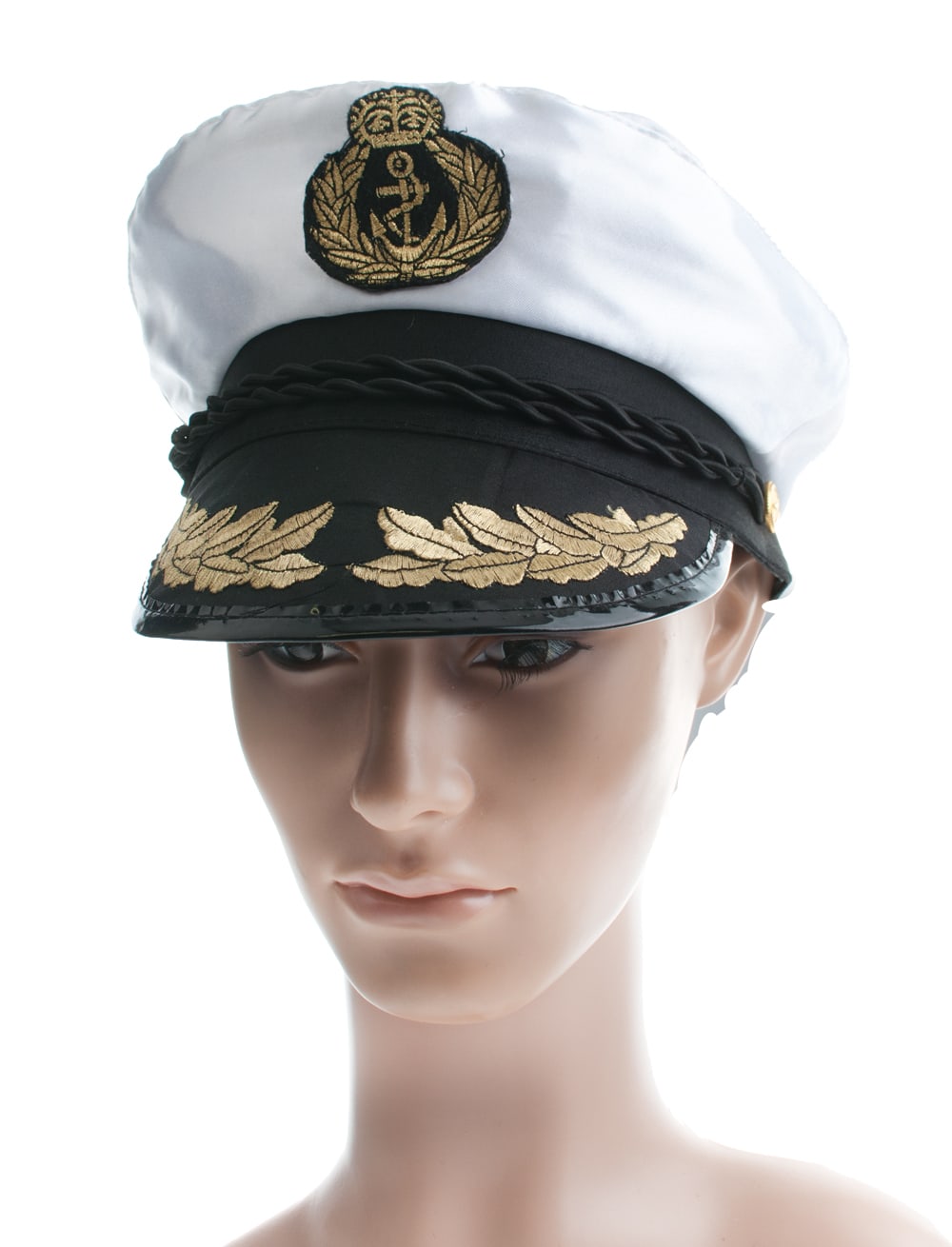 Mütze Kapitän Satin weiß/schwarz 56