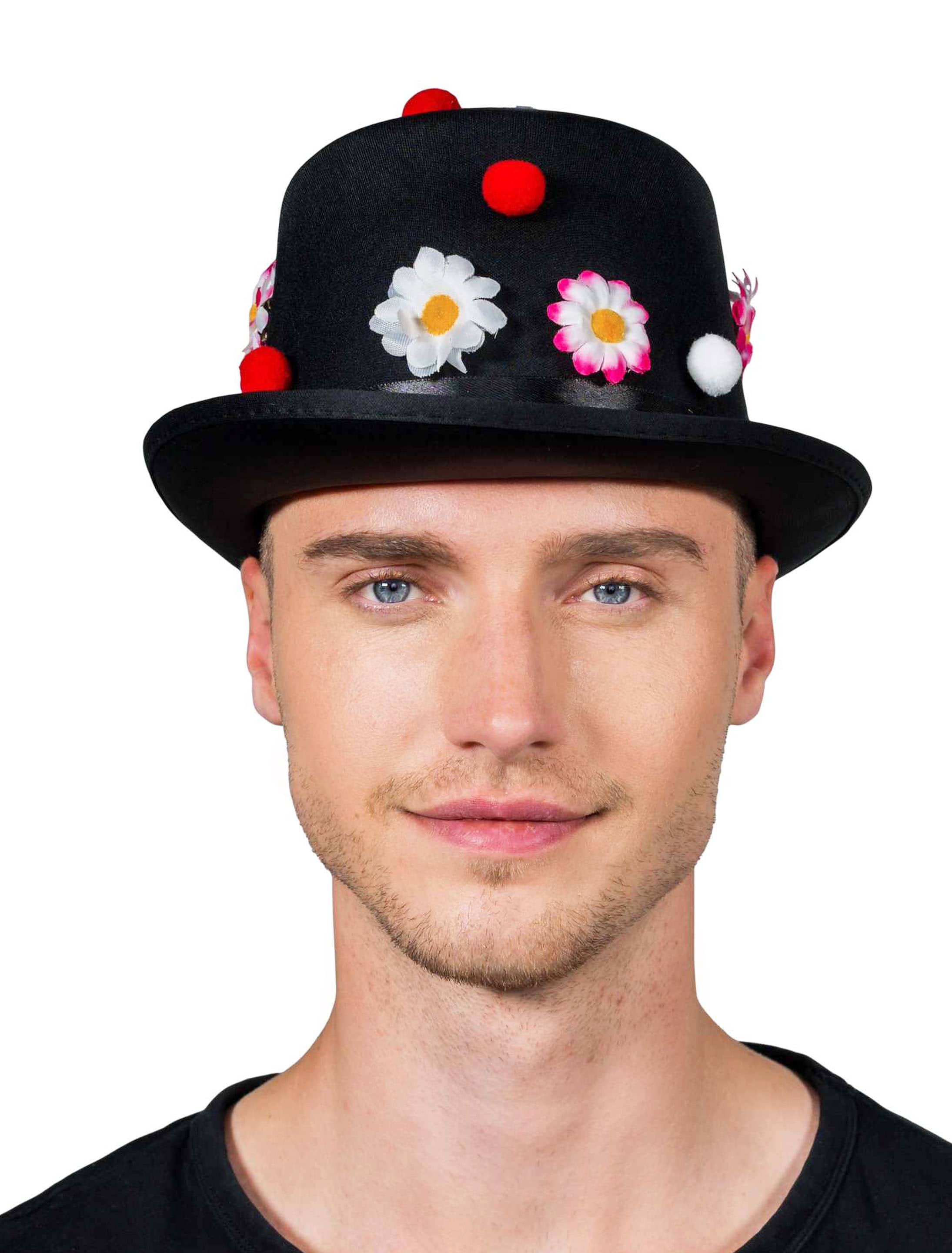 Zylinder mit Blumen und Pompoms schwarz 58