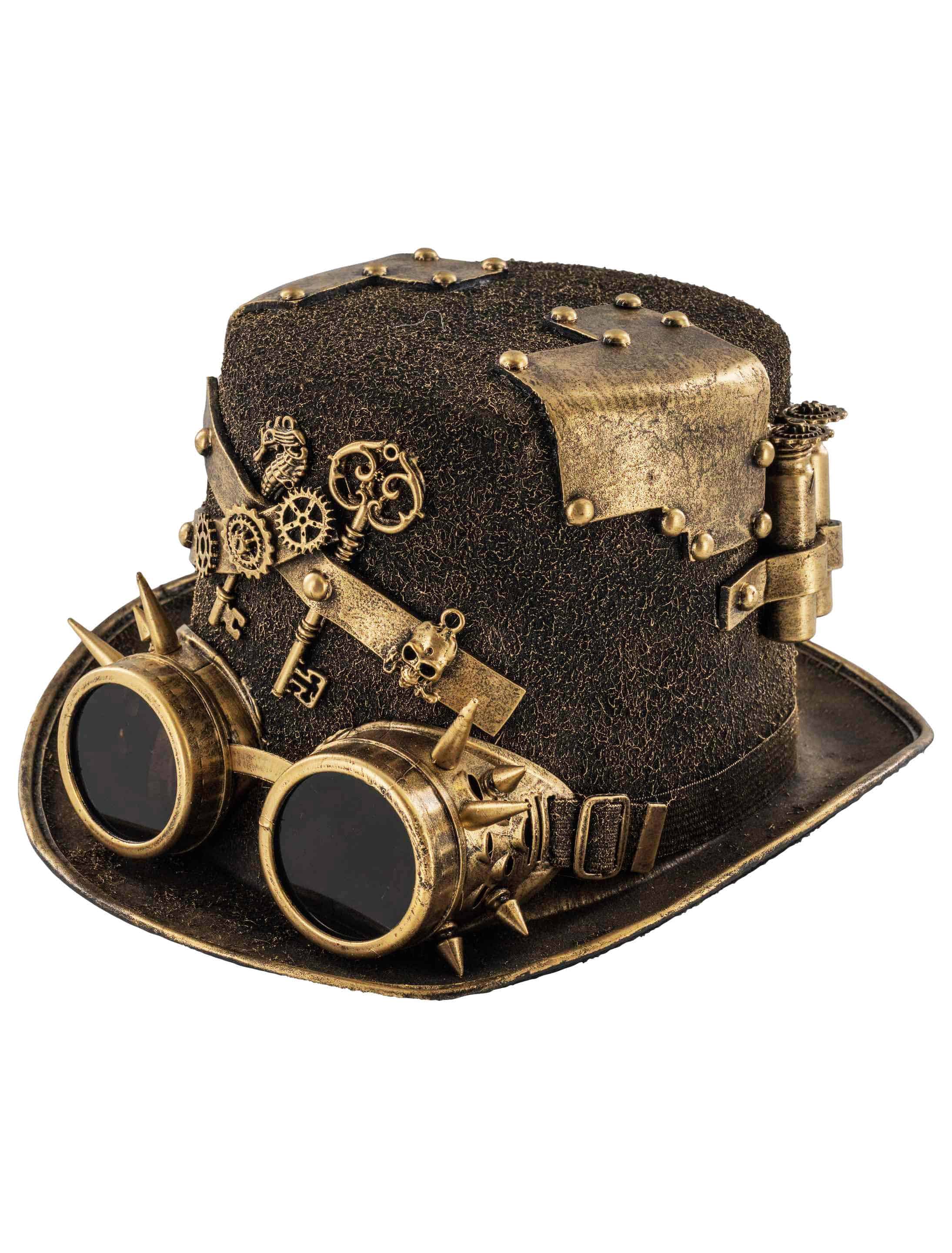 Zylinder Steampunk mit Brille bronze one size