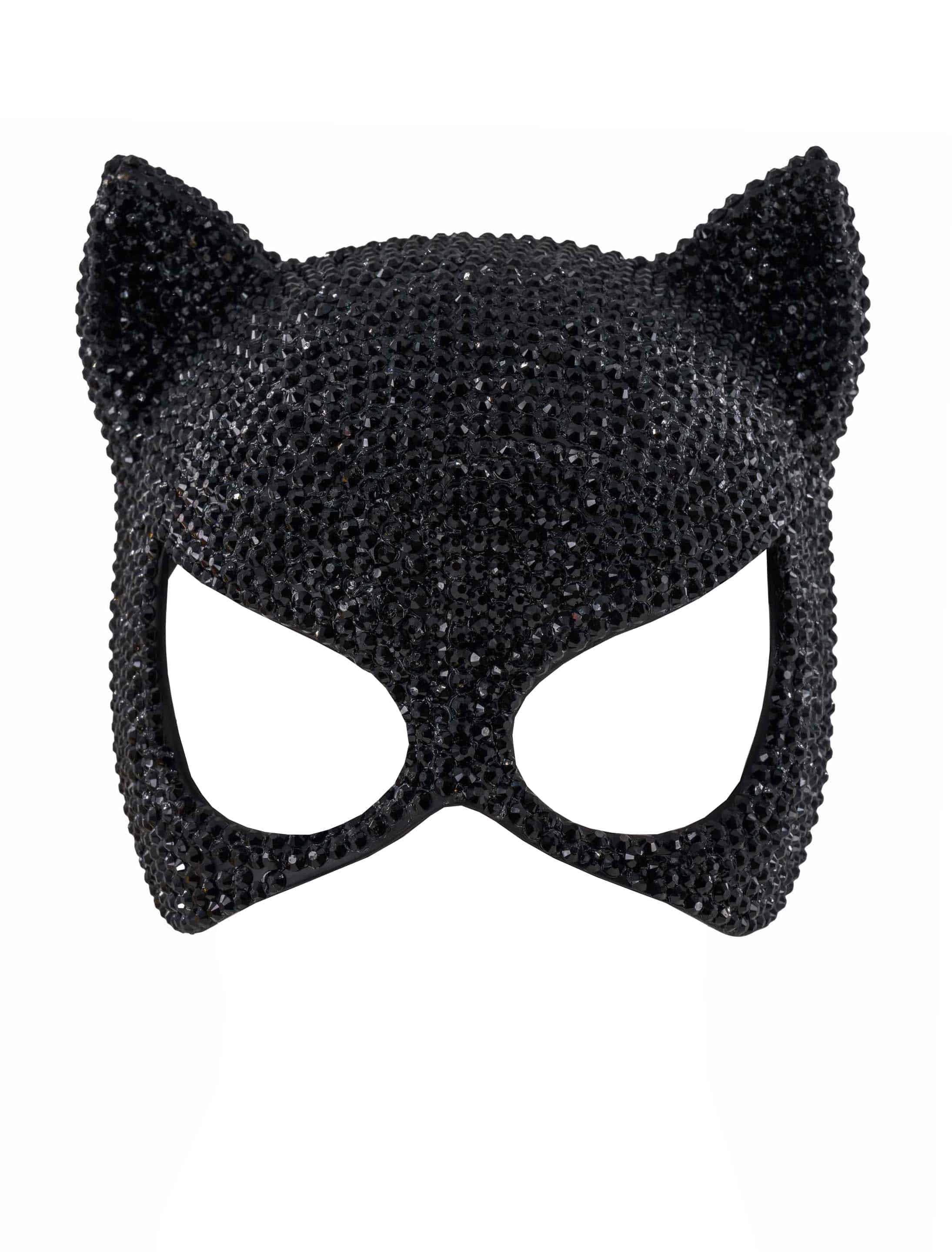 Maske Katze aus Strass schwarz