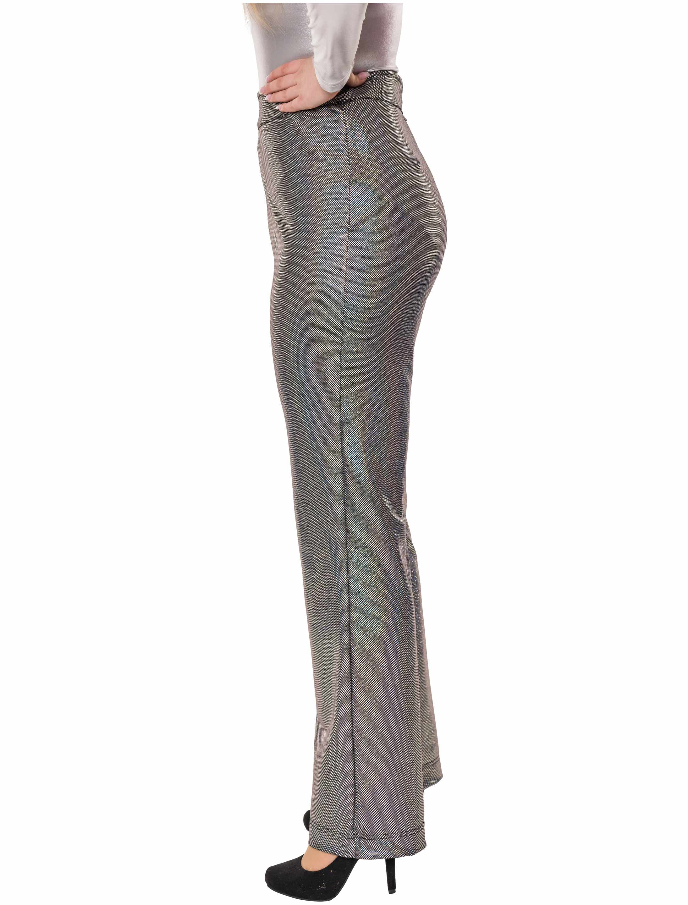 Hose High-Waisted Glitter Damen silber S/M