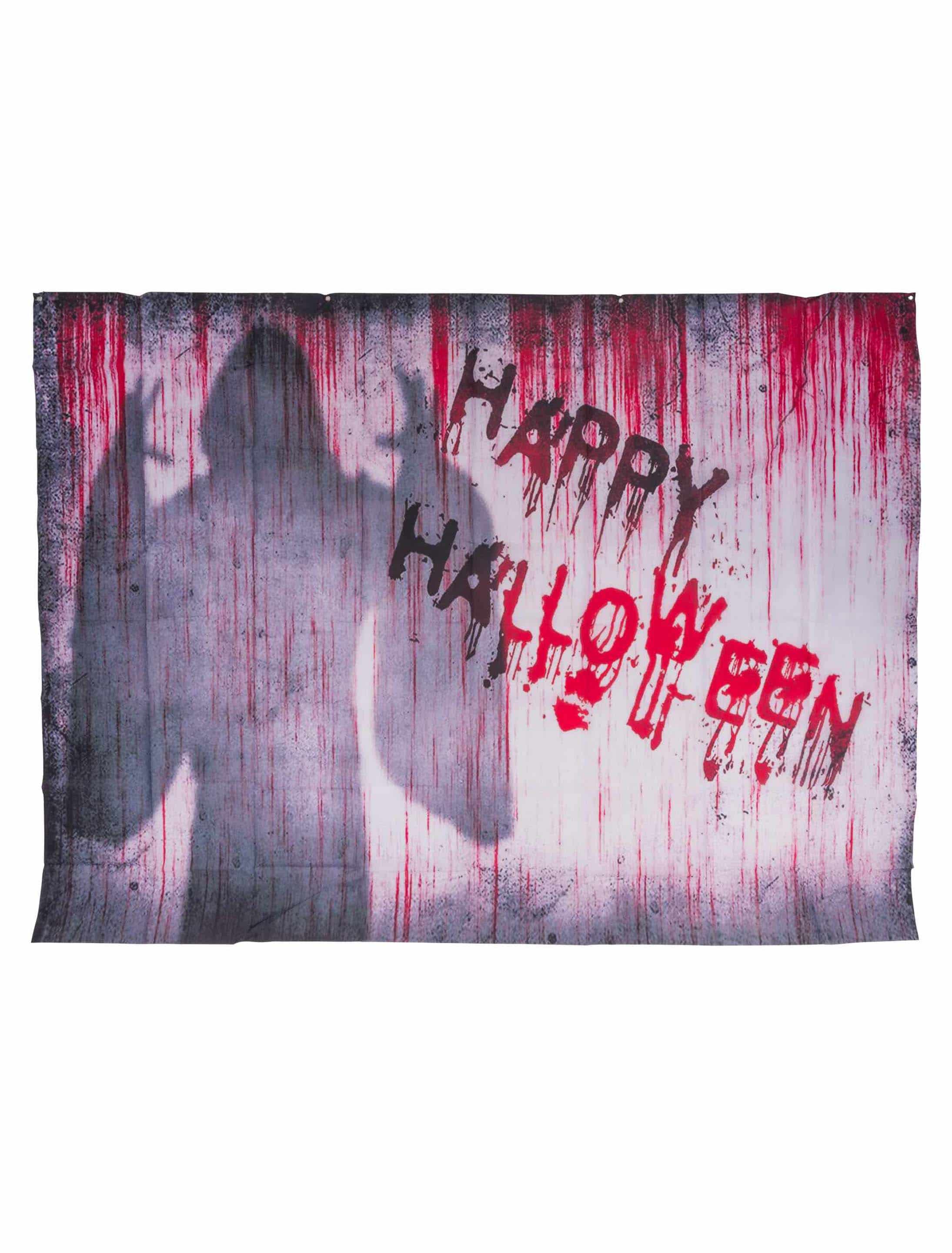 Dekotuch blutig Happy Halloween schwarz/rot