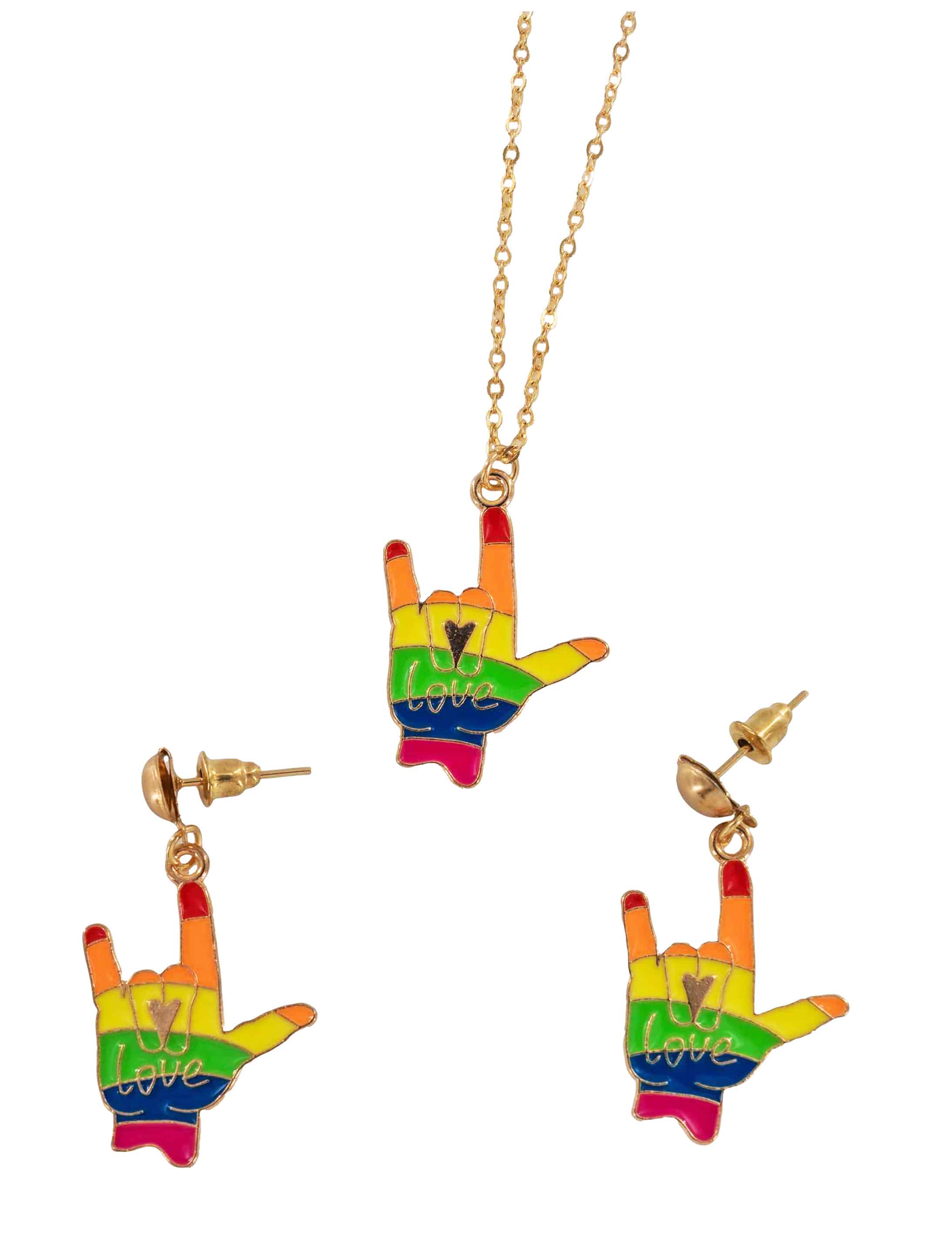 Set Halskette mit Ohrringen Regenbogen gold