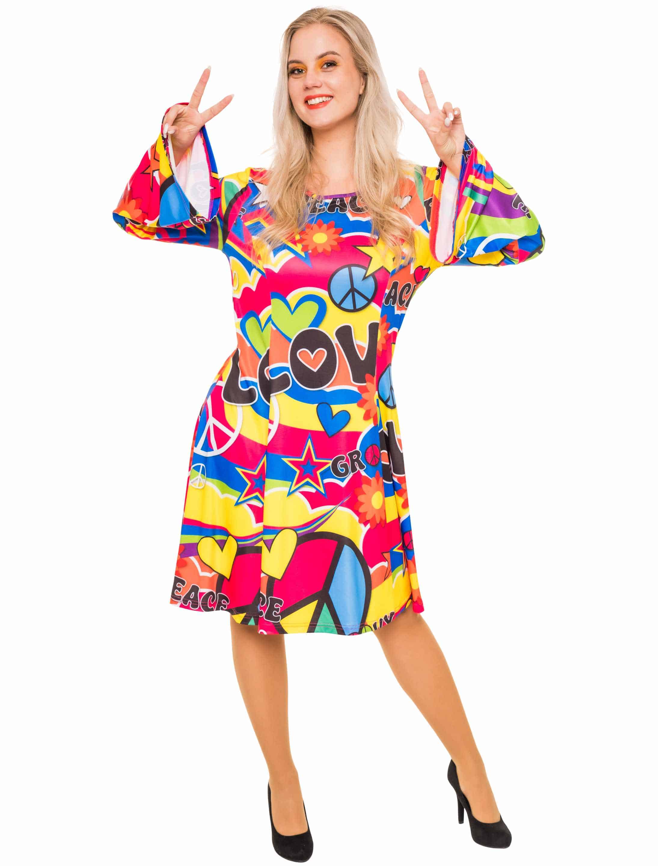 Kleid Hippie Damen bunt XS