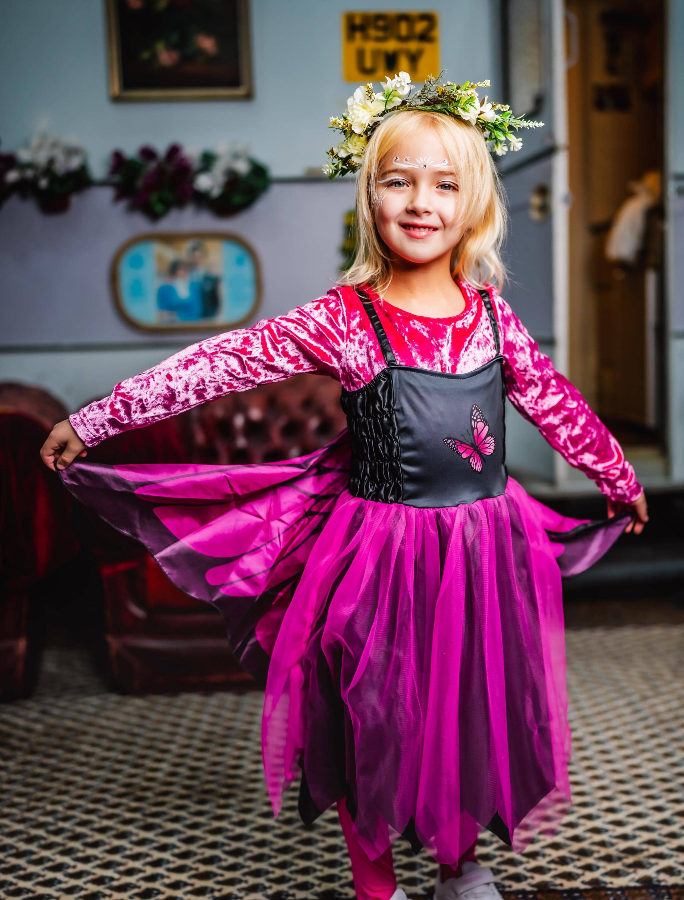 Kleid Schmetterling Kinder Mädchen pink 3-4 Jahre