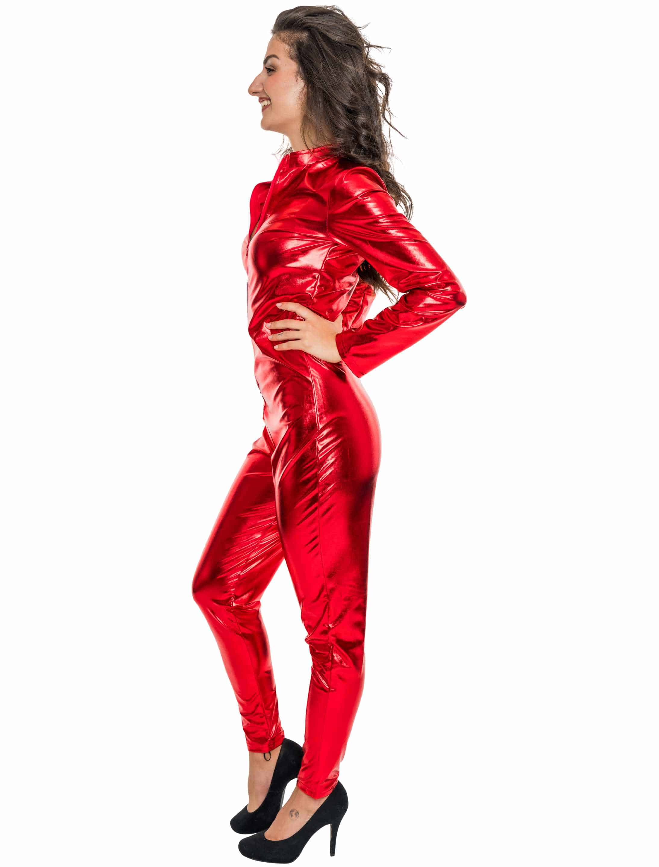 Catsuit metallic Damen rot XS