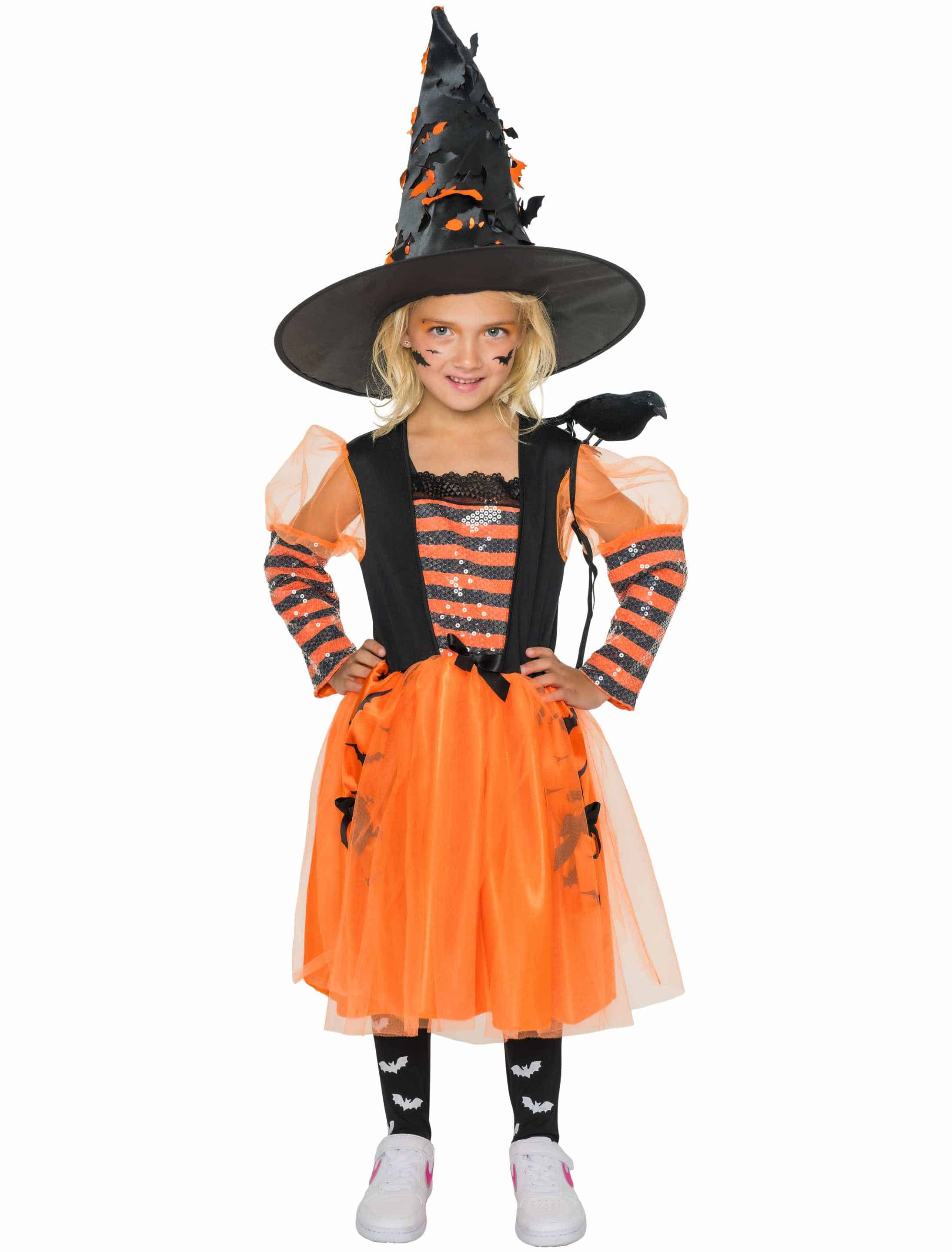 Kleid Hexe Kinder schwarz/orange 128