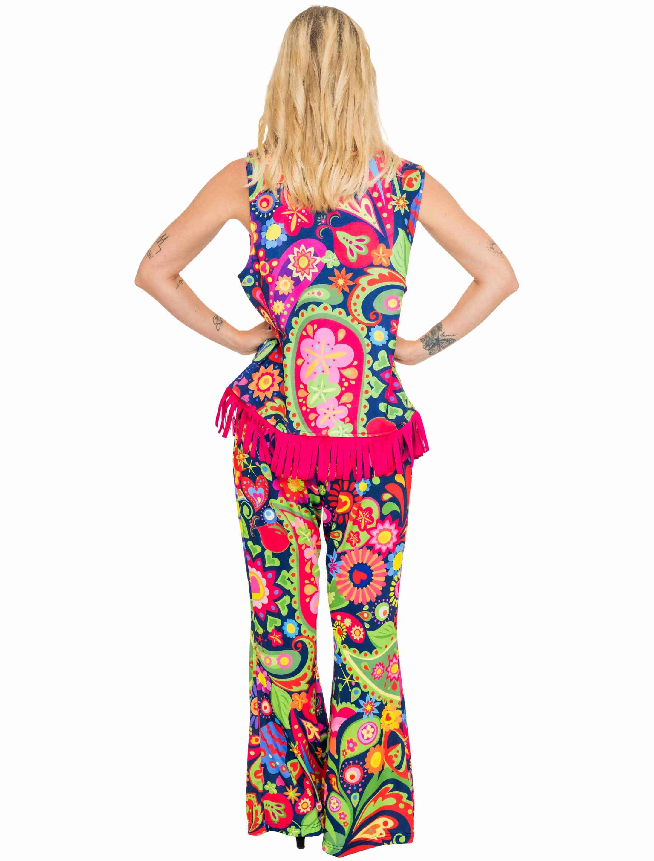 Kostüm Hippie 2-tlg. Flower Power blau/pink S/M