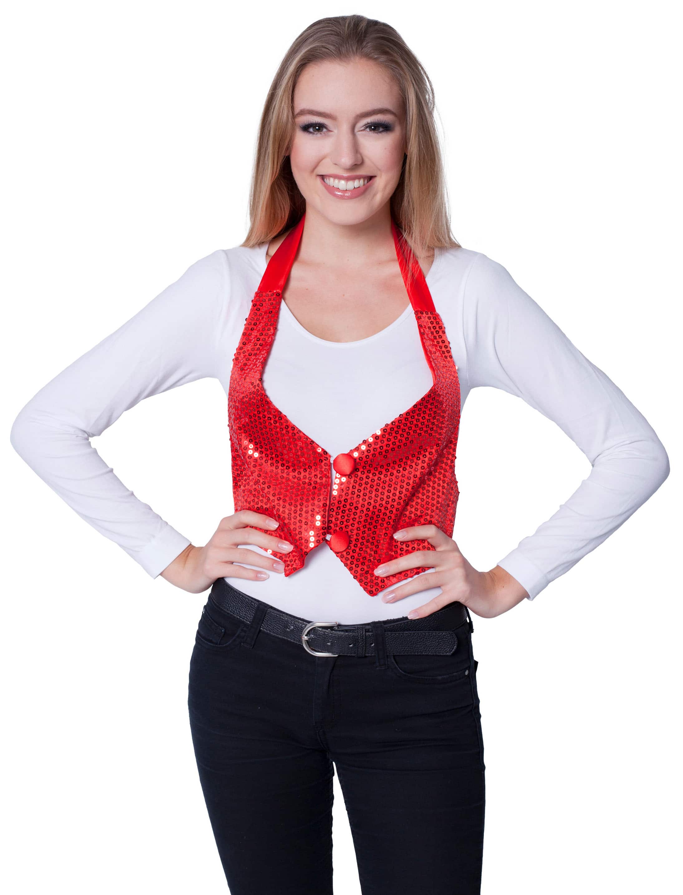 Paillettenweste zum Binden Damen rot one size